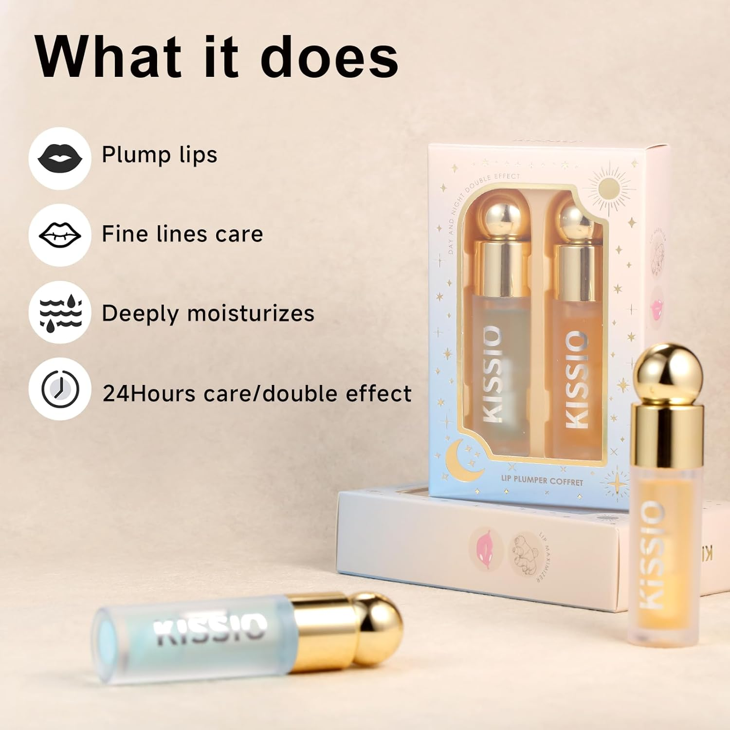 KISSIO Plumping Lip Gloss,Plumping,Moisturize and Elasticity,Lip Plumper and Lip Care for Day and Night Use,With Ginger,Peppermint and Jojoba Oil,Clear,10 Ml image number 4