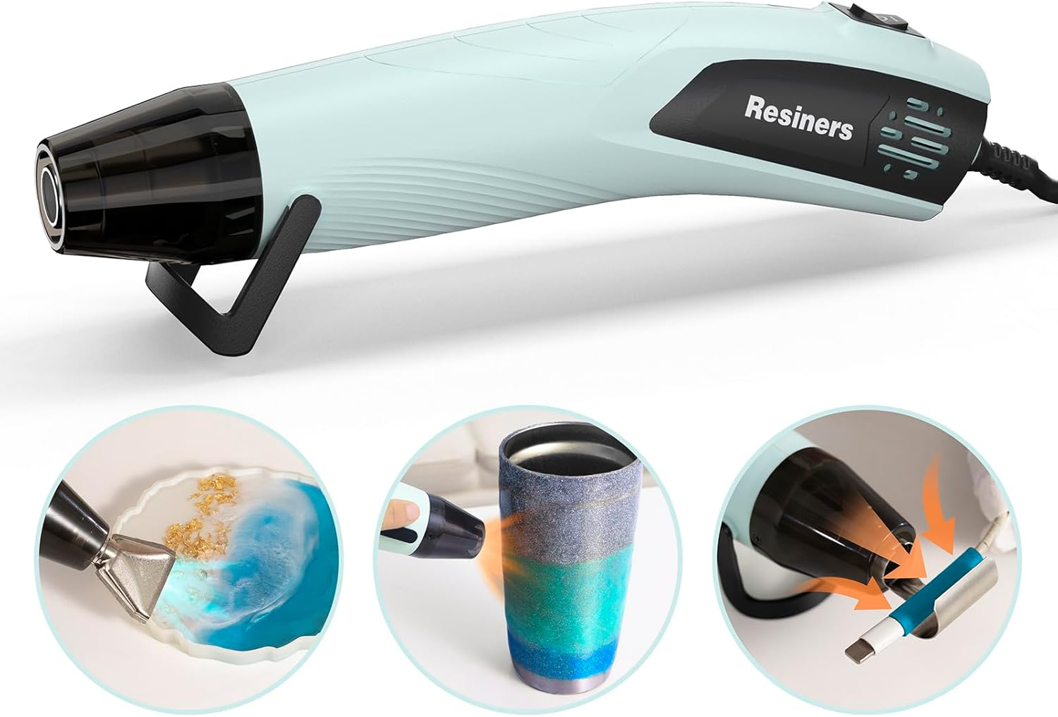 Resiners Heat Gun, Mini Dual Temp Hot Air Gun Crafts Tool with 3 Nozzles, 350W 662℉ (350℃) Heat for Epoxy Resin, Bubble Remove, DIY Glitter Tumblers, Vinyl Shrinking Wrap, Embossing, Candle Making image number 2