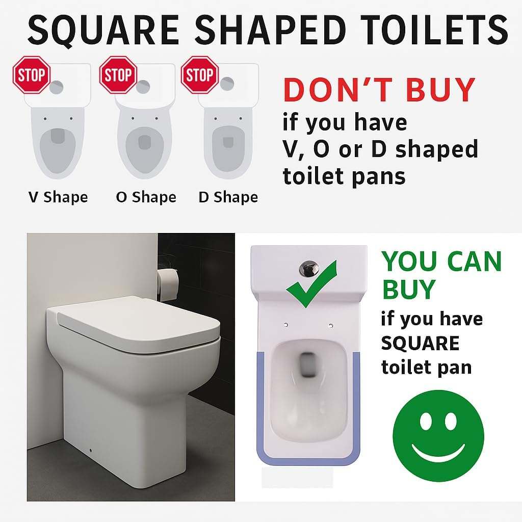 Mass Dynamic Square Toilet Seat- with Soft Close & Quick Release for Easy Cleaning, Universal Toilet Seat for Square Shaped Toilet Pans, Top Fixing Easy Installation (40.0Cm L X 36Cm W), White image number 6