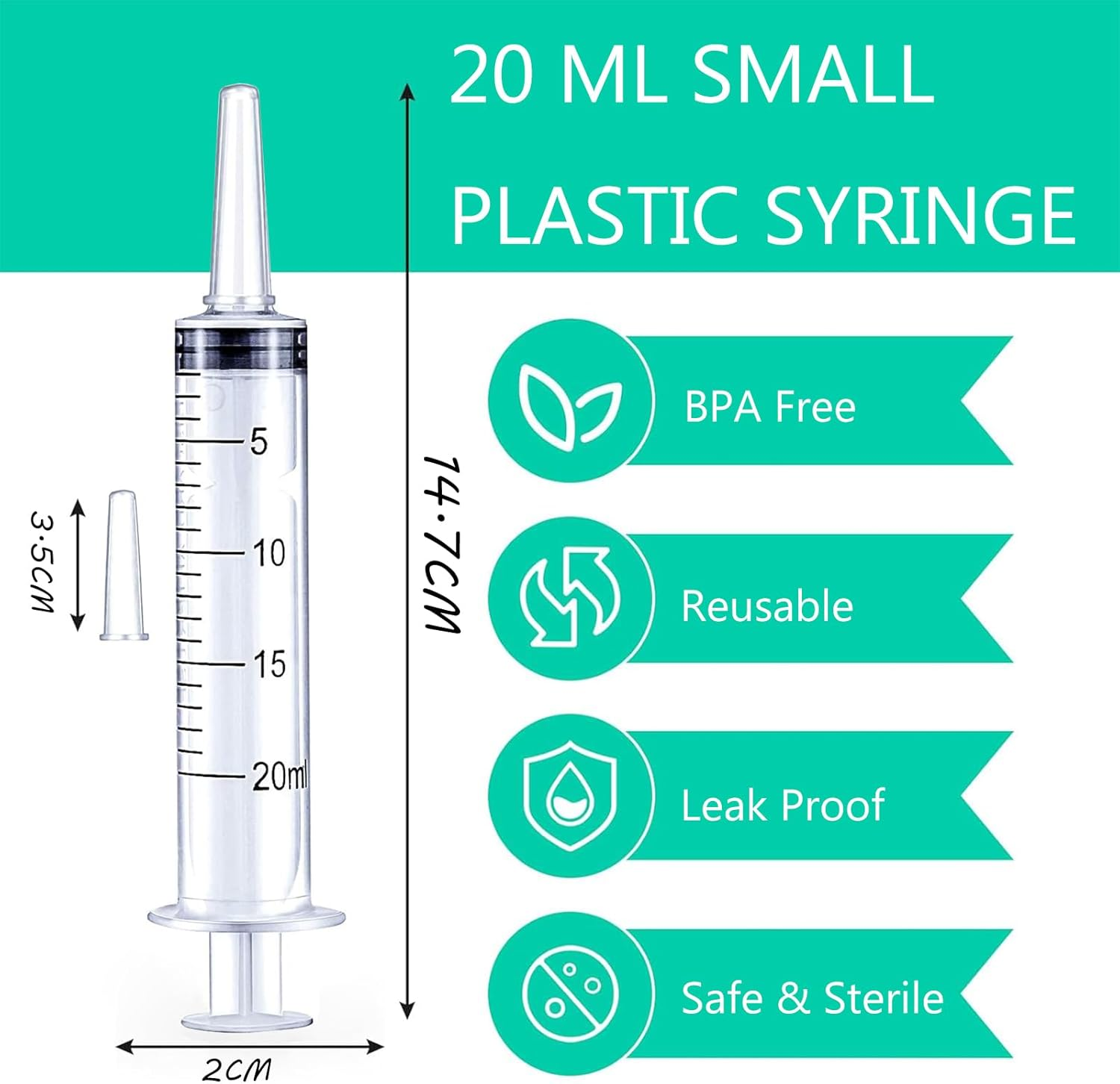30 Pack 20Ml/Cc Plastic Syringe Liquid Measuring Syringe Tools Individually Sealed with Measurement for Scientific Labs, Measuring Liquids, Feeding Pets, Medical Student, Oil or Glue Applicator (20ML) image number 2