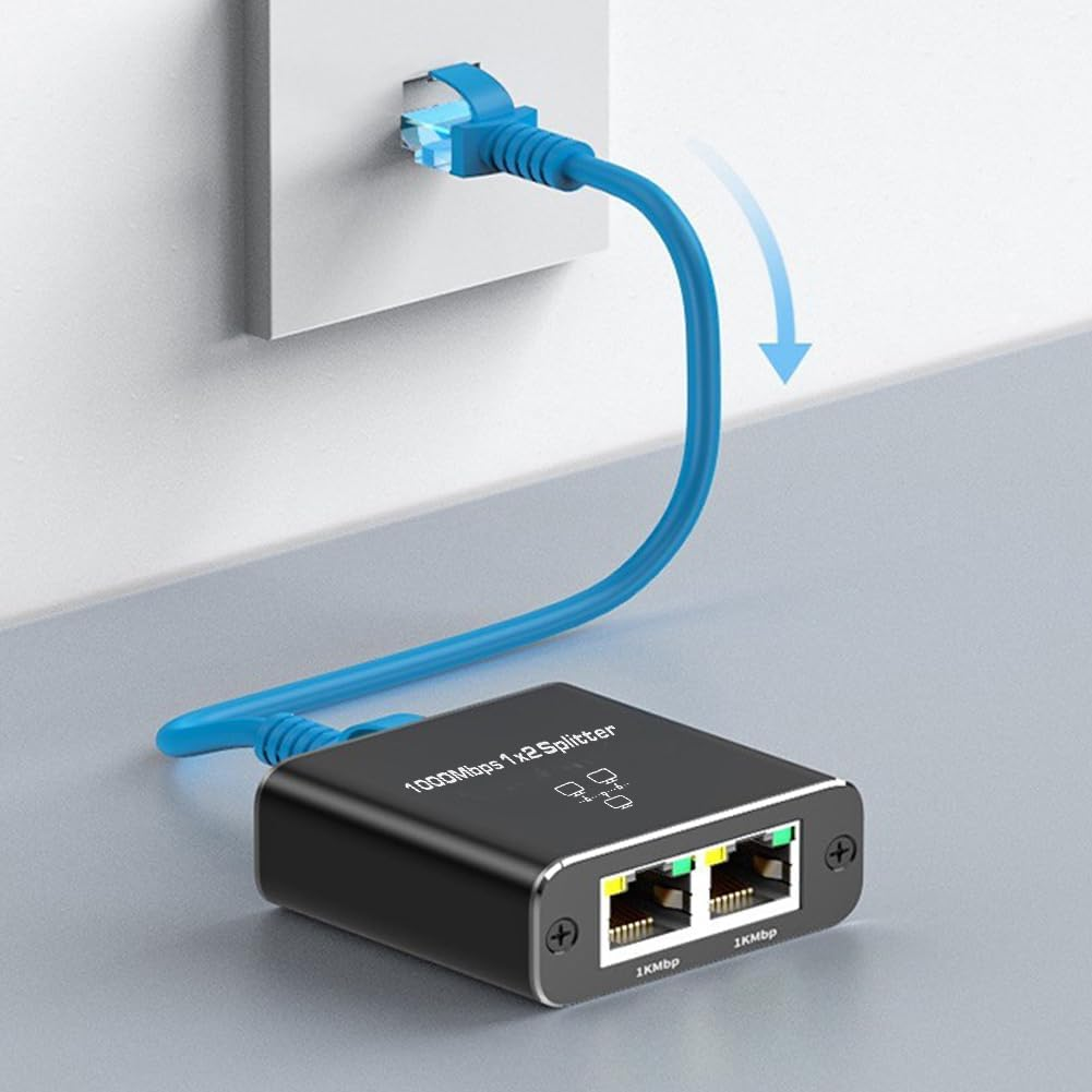 LAN Splitter 1 to 2, Ethernet Gigabit Network Splitter, RJ45 1 to 2, 1000/100 Mbps, Ethernet Splitter, with USB Power Port for Computer, Hub, Switch, Router, ADSL, Set-Top Box, Digital TV Etc image number 1
