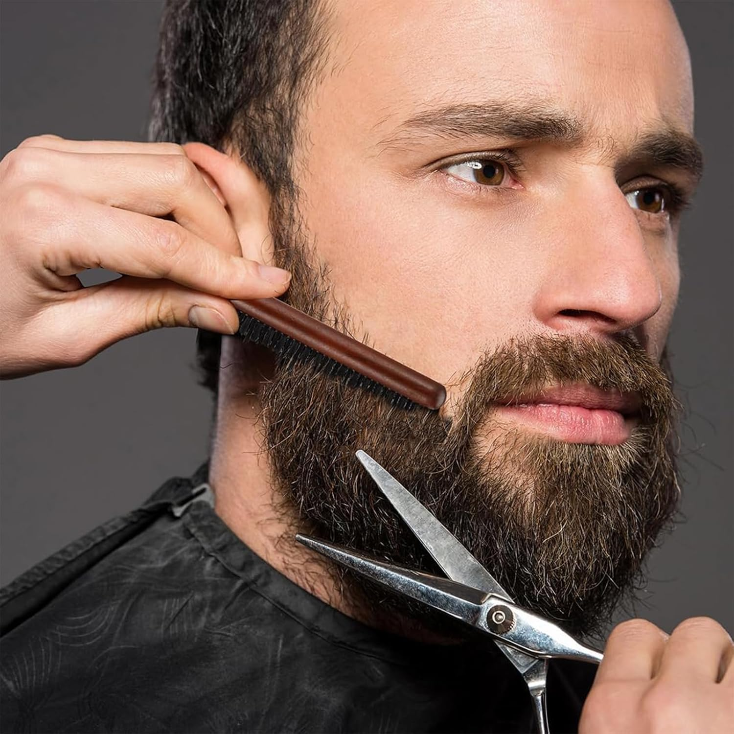 Kzvsiy 3 Pcs Boar Bristle Hair Brush Set, Detangling & Styling Combs for Hair and Beard, Soft round and Slick Back Combs with Eyebrow Brush for Men & Women