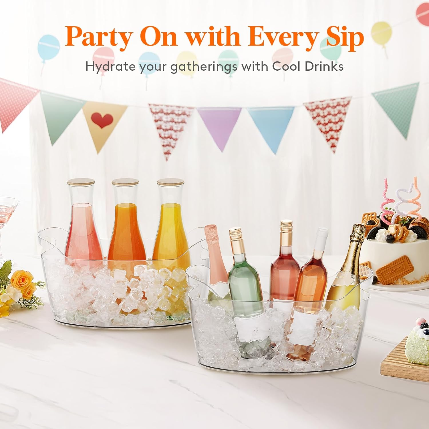 Lifewit 2 PCS Large Ice Bucket (7L) for Parties, Portable Champagne Bucket for Cocktail Bar, Clear Plastic Drink Cooler for Beverage/Wine/Beer/Juice, Mimosa Bar Supplies Chiller Tub with Scoop image number 5