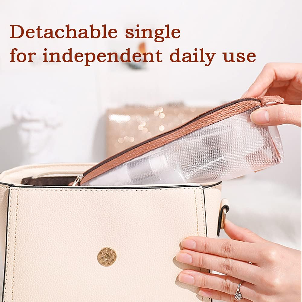 Toiletry Bag, Clear Makeup Bags Travel Cosmetic Bag Portable Hanging Zipper Organize Bag Waterproof, Detachable Small Toiletry Bags Daily Makeup for Women, Pink image number 3