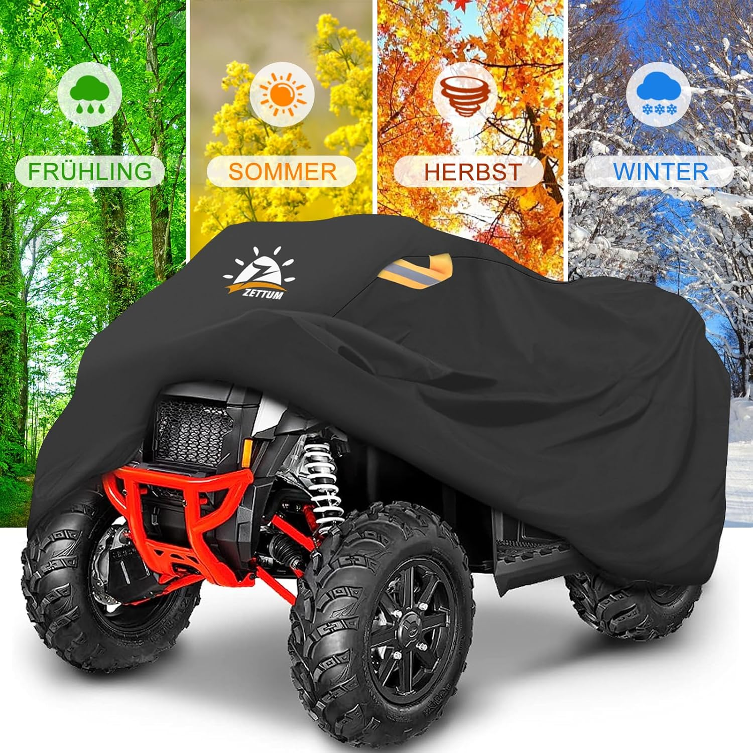 Zettum Quad Cover ATV Cover - 95" X 48" X 48" ATV Car Cover 600D PU Heavy Duty & Waterproof, Outdoor Vehicle Cover All Weather Large for Polaris, Honda, Yamaha (241 L X 121 W X 121 H Cm) image number 5