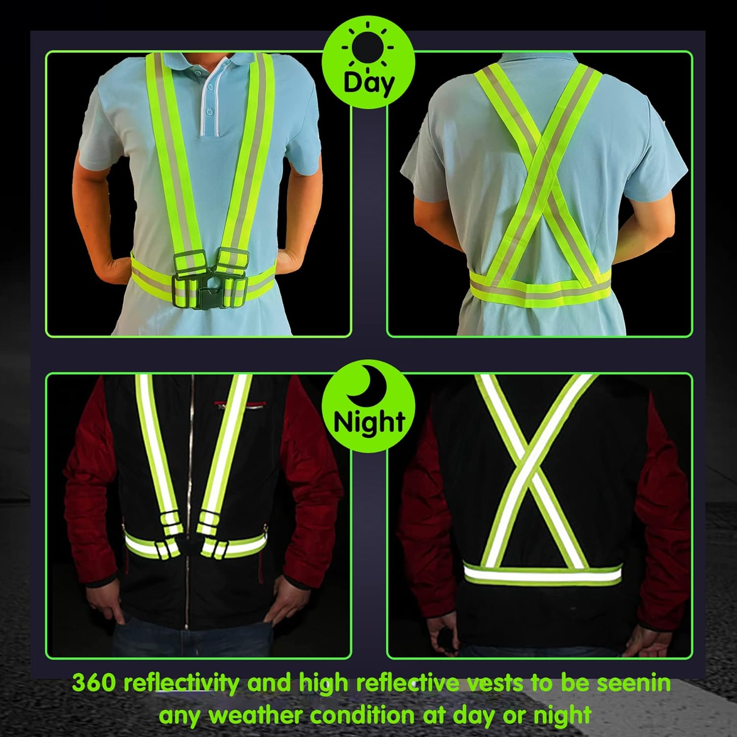 Reflective Safety Vest 2Pcs - High Visibility Vest Adjustable Straps for Outdoor Jogging, Cycling, Walking image number 4