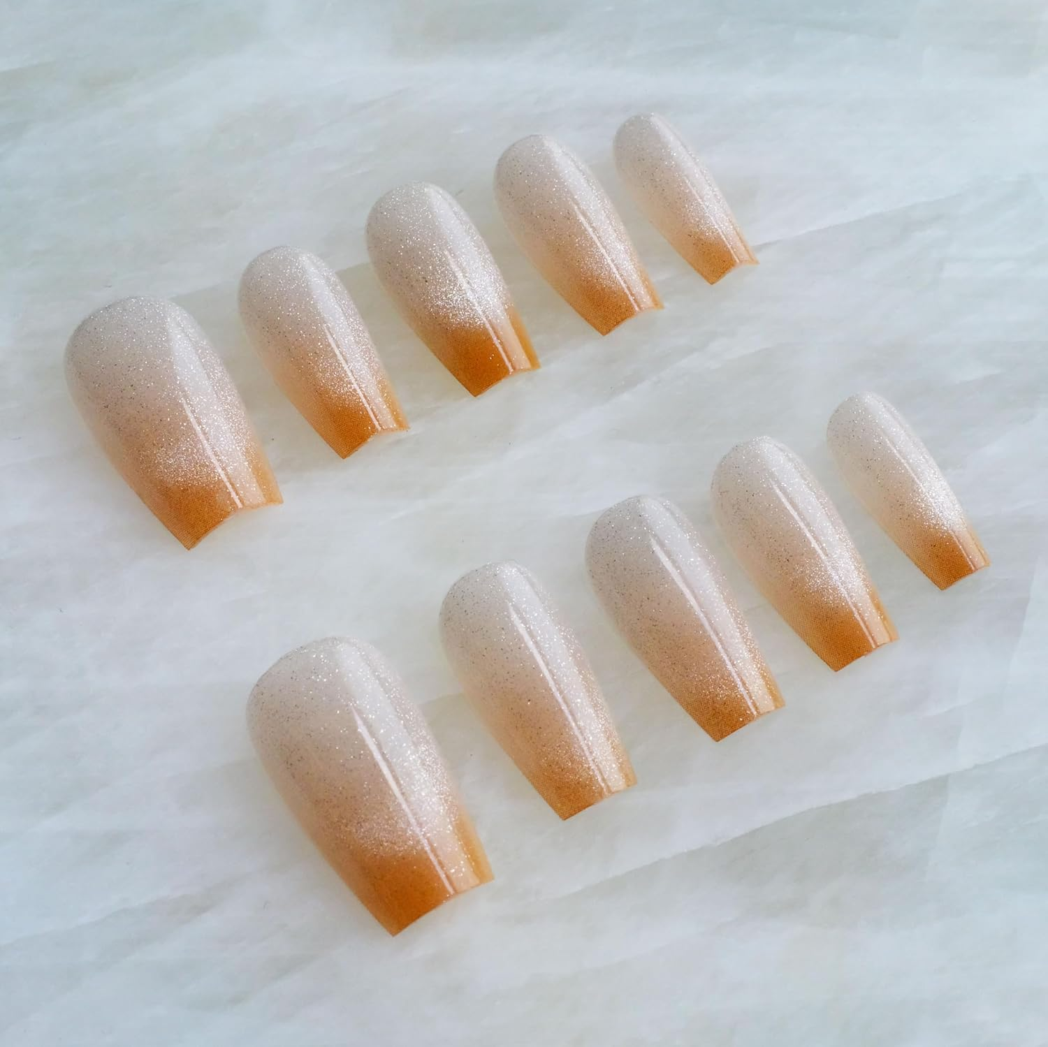 Glossy Cat Eye Ballerina Press-On Acrylic Nails, Coffin Style (Orange, S) image number 2