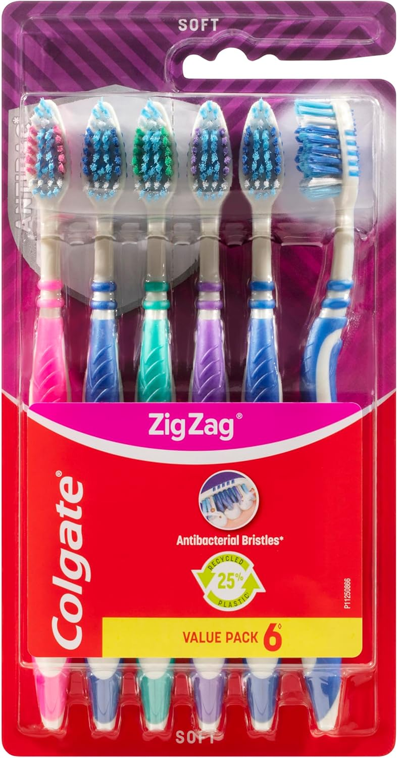 Colgate Zig Zag Manual Toothbrush, Value 6 Pack, Soft Bristles, Interdental Reach image number 1
