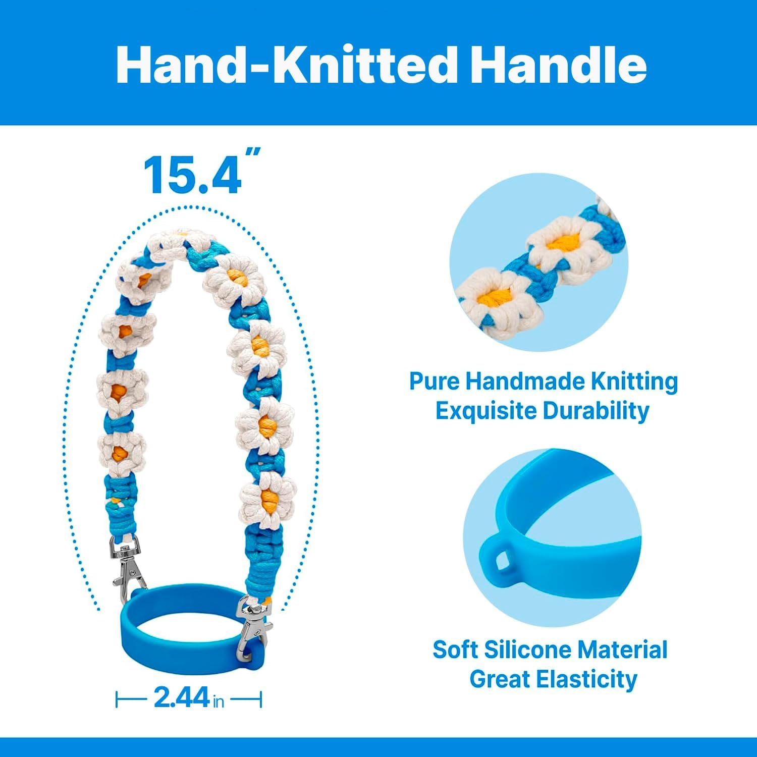 Bluwing Water Bottle Handle with Strap Compatible with Owala, Stanley Cup, Hydro Flask - Fits Most 12-40Oz Bottles - Christmas Daisy Green image number 2