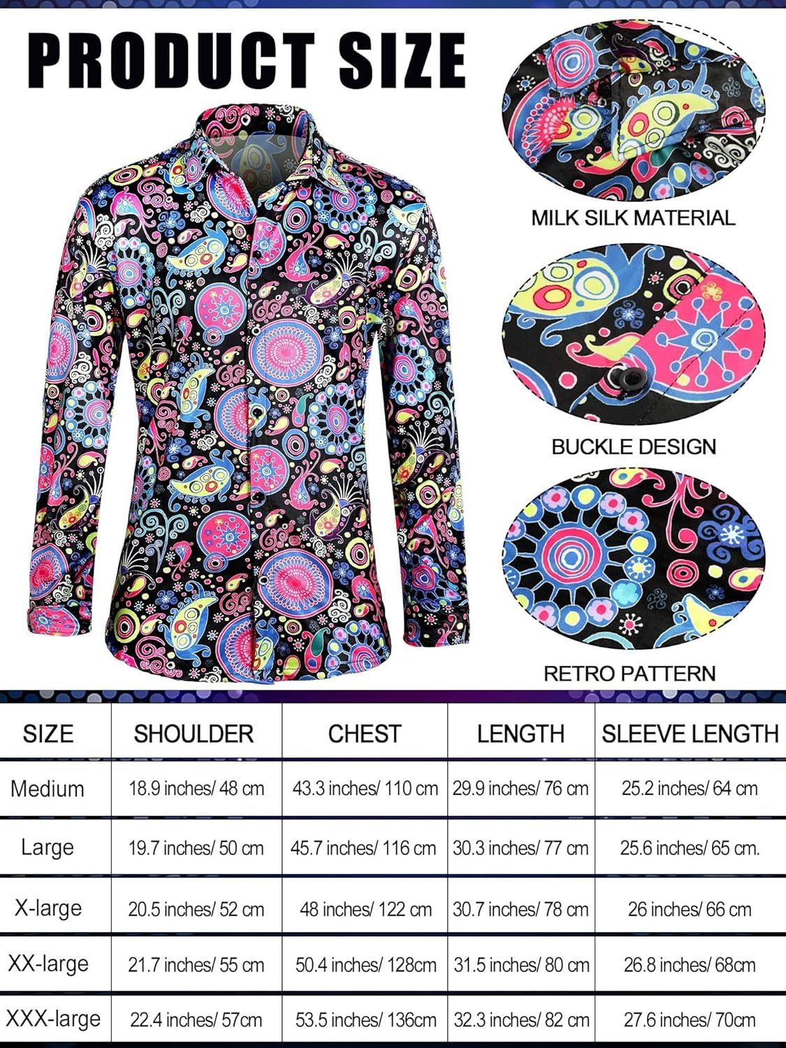 Slowton Men'S 70S Disco Costume - 1970S Vintage Floral Shirt & Flared Trousers Two Piece for Disco Party, Stage Performance Costume Set, Disco Accessories for Halloween Party, Hippies Outfits for Men image number 5