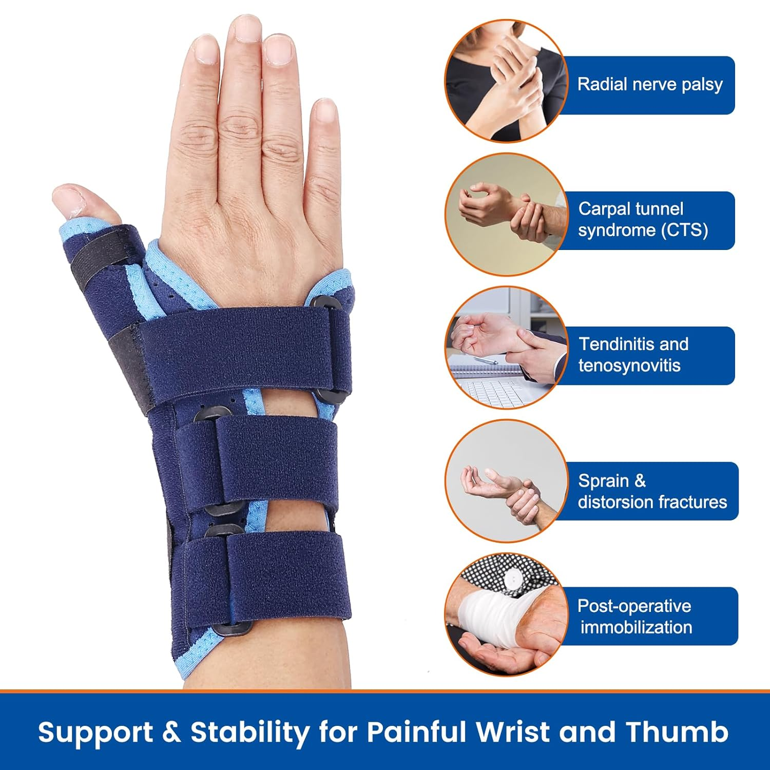 Willcom Night Wrist Brace and Thumb Spica Splint Stabilizer-Breathable Lightweight-Support for De Quervains Tenosynovitis, Arthritis(Right Hand-M,6.75-9.5 Inch) - Left Hand image number 6