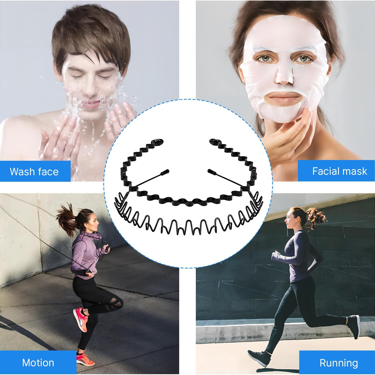 Qiifaiikooii 2 Pack Metal Hair Band for Men,Non Slip,Spring Wave Head Bands for Sports Washing Face Unisex(Black) image number 3