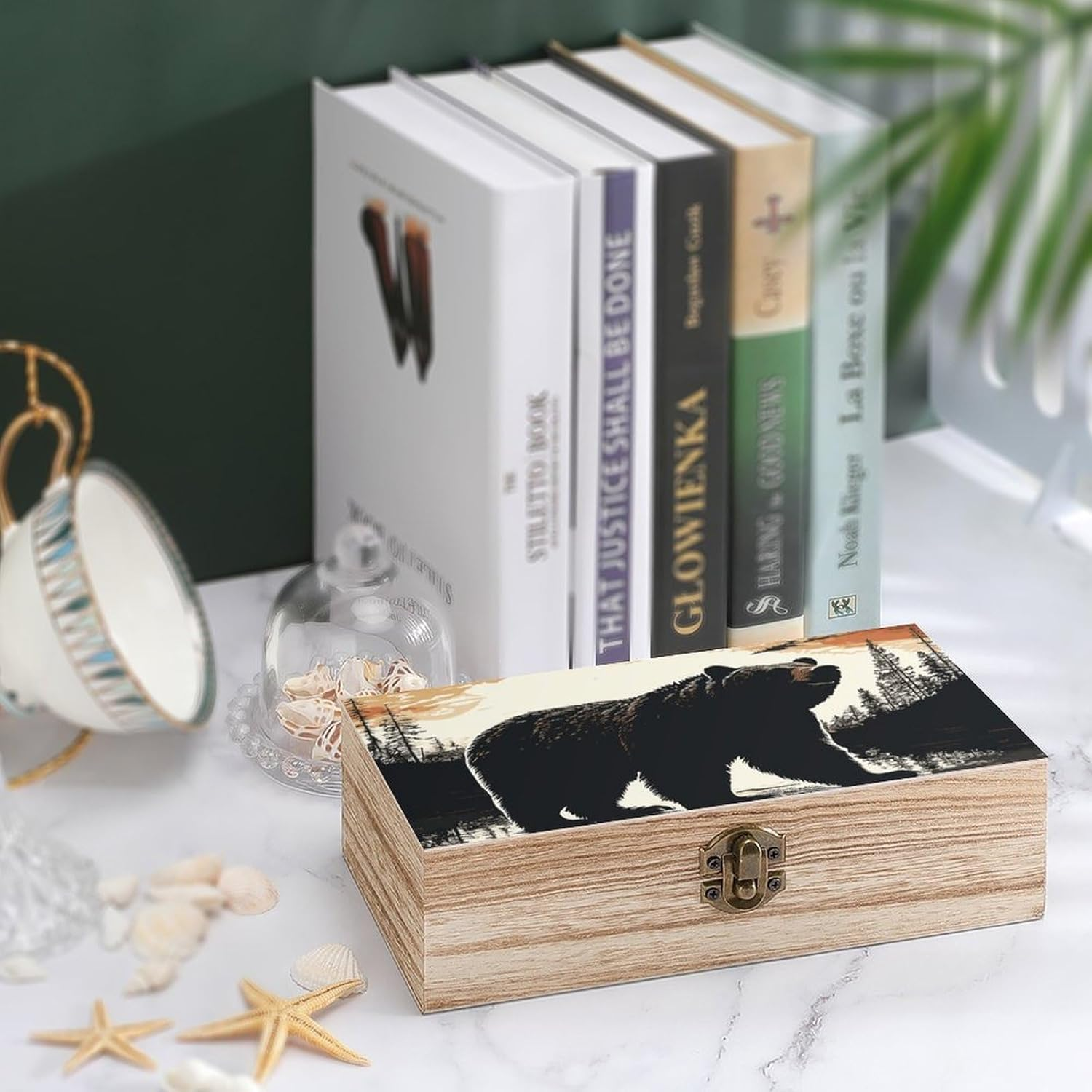 Bear Silhouette Wooden Box Wood Wedding Keepsake Boxes with Lids Small Decorative Boxes Lightweight Wooden Memory Storage Box for Crafts Keepsakes Jewelry Photo Letter Storage image number 2