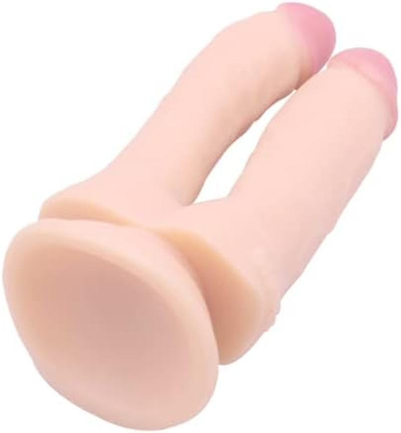Ergonomic Design and Use for Double Location Realistic Silicone Toy with Curved Shaft and Balls Throat Trainer with Strong Suction Cup for Hands-Free Play Toys for Women and Couple