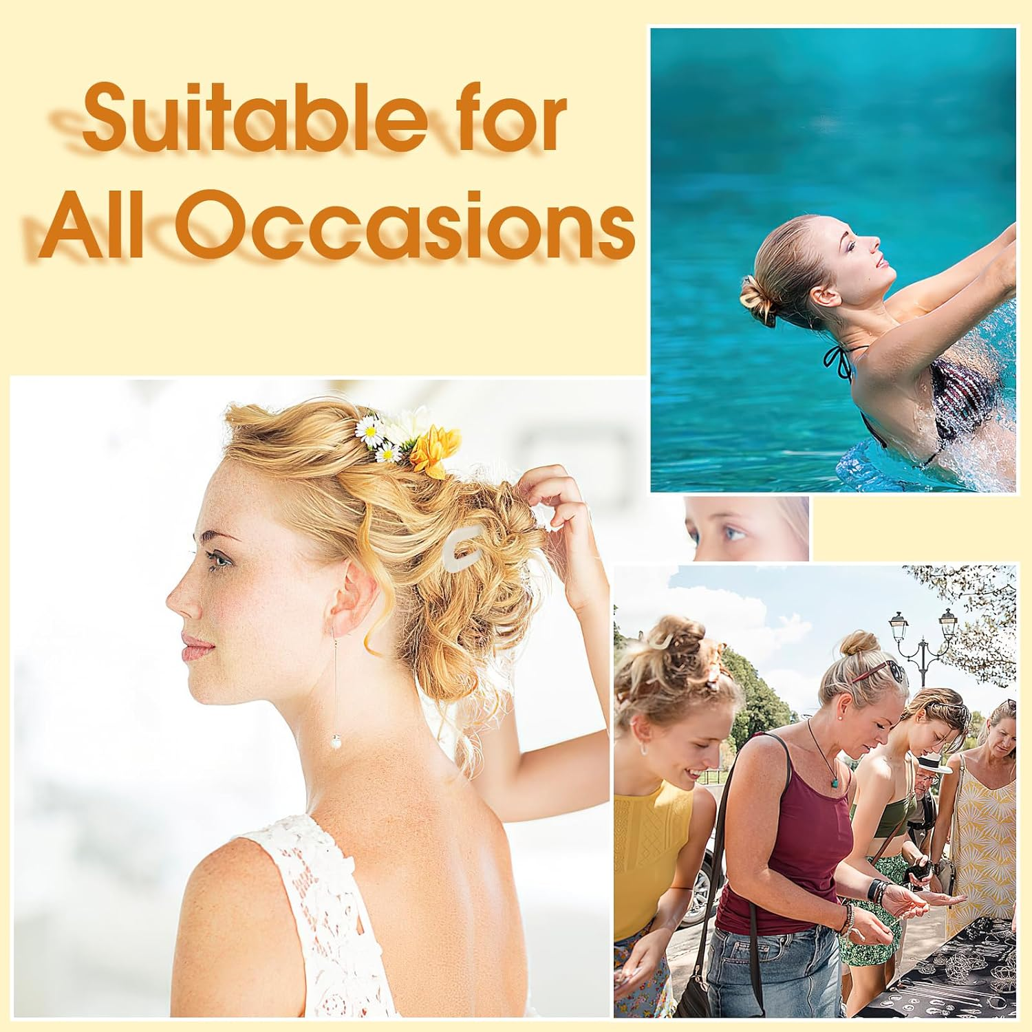 French Hair Pin 3 Pieces, U Shaped Hairpin, Acrylic Hair Pins, Large, 2 Prong Hairpin Updo for Women, Girls, Women image number 4