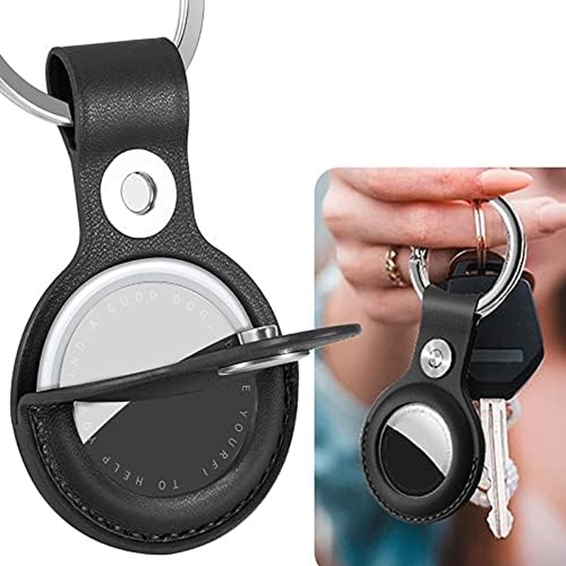 PU Leather Case Cover for Airtag 2021, MH MOIHSING Protective Leather Tracker Holder with Keychain Accessories Skin Cover with Hook Portable Protector Case for Apple Smart Airtags Tracker, Black image number 2