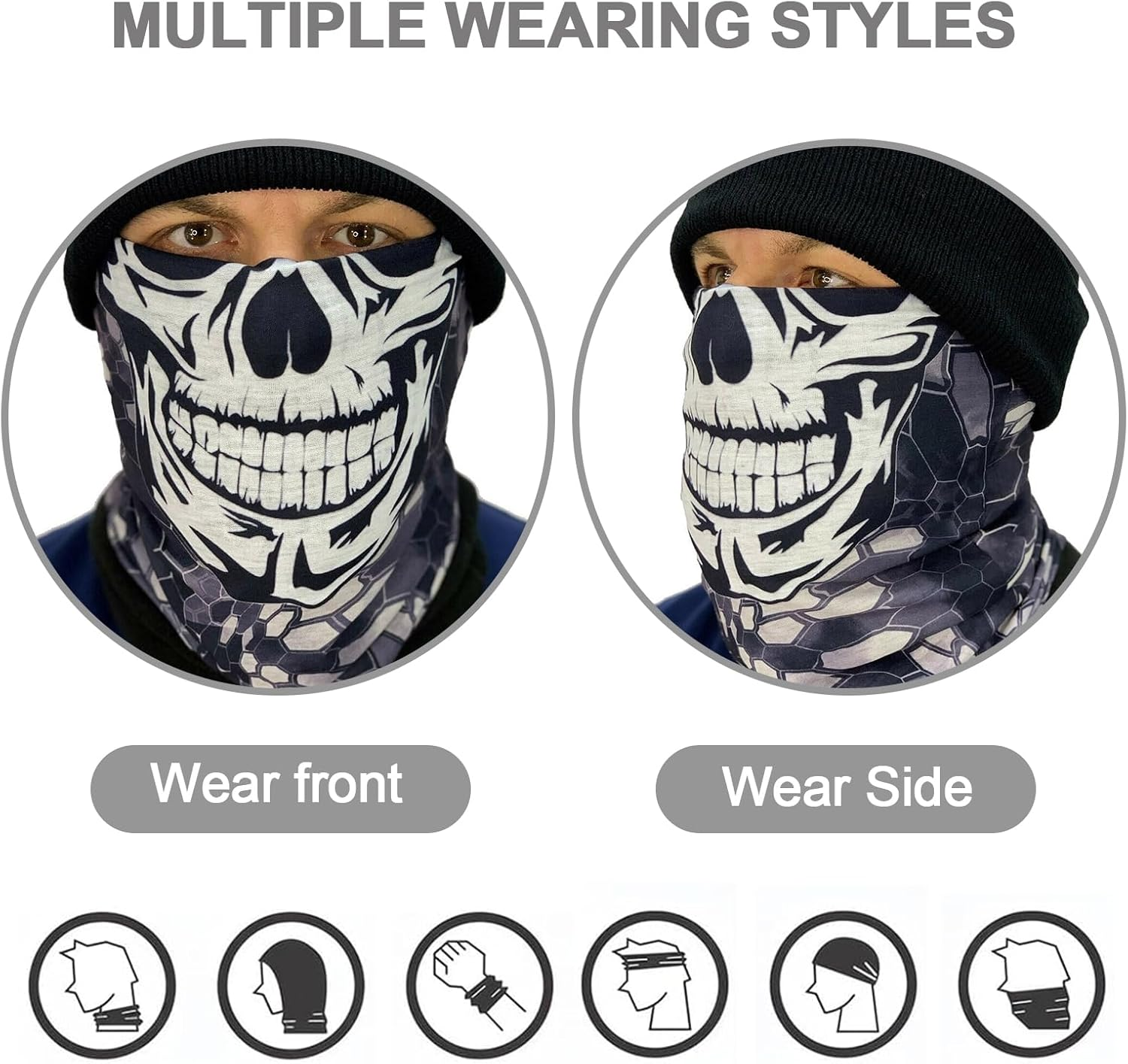 12PCS Multi Purpose Skull Neck Gaiters, Motorcycle Face Mask UV Protection, Unisex Suitable, for Halloween Carnival Parties and Outdoor Activities image number 3