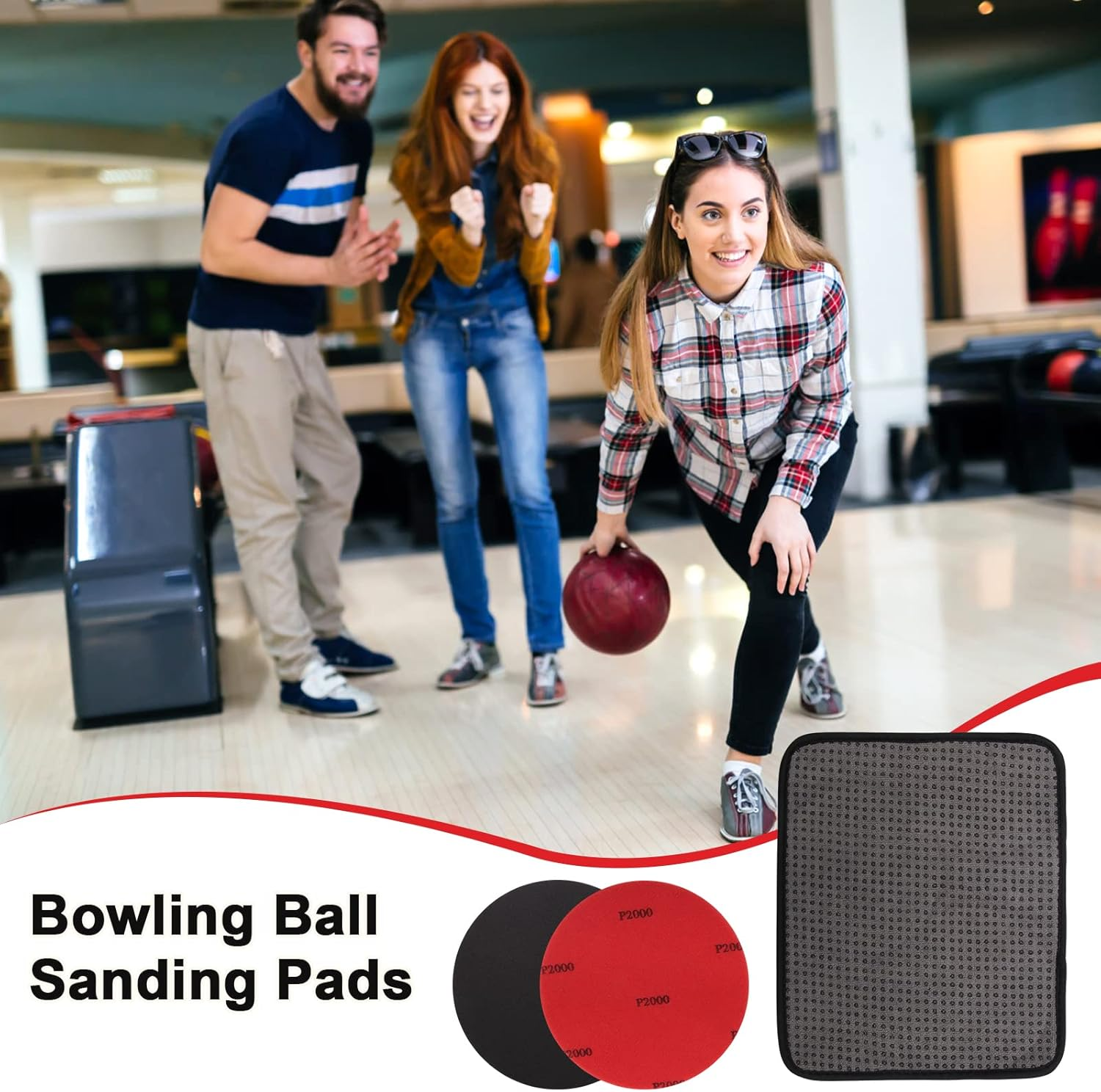 Windspeed 6+1 Pack Bowling Ball Sanding Pads with Bowling Towels, Bowling Ball Cleaning Pad 500/1000/2000 Bowling Ball Grit Pads