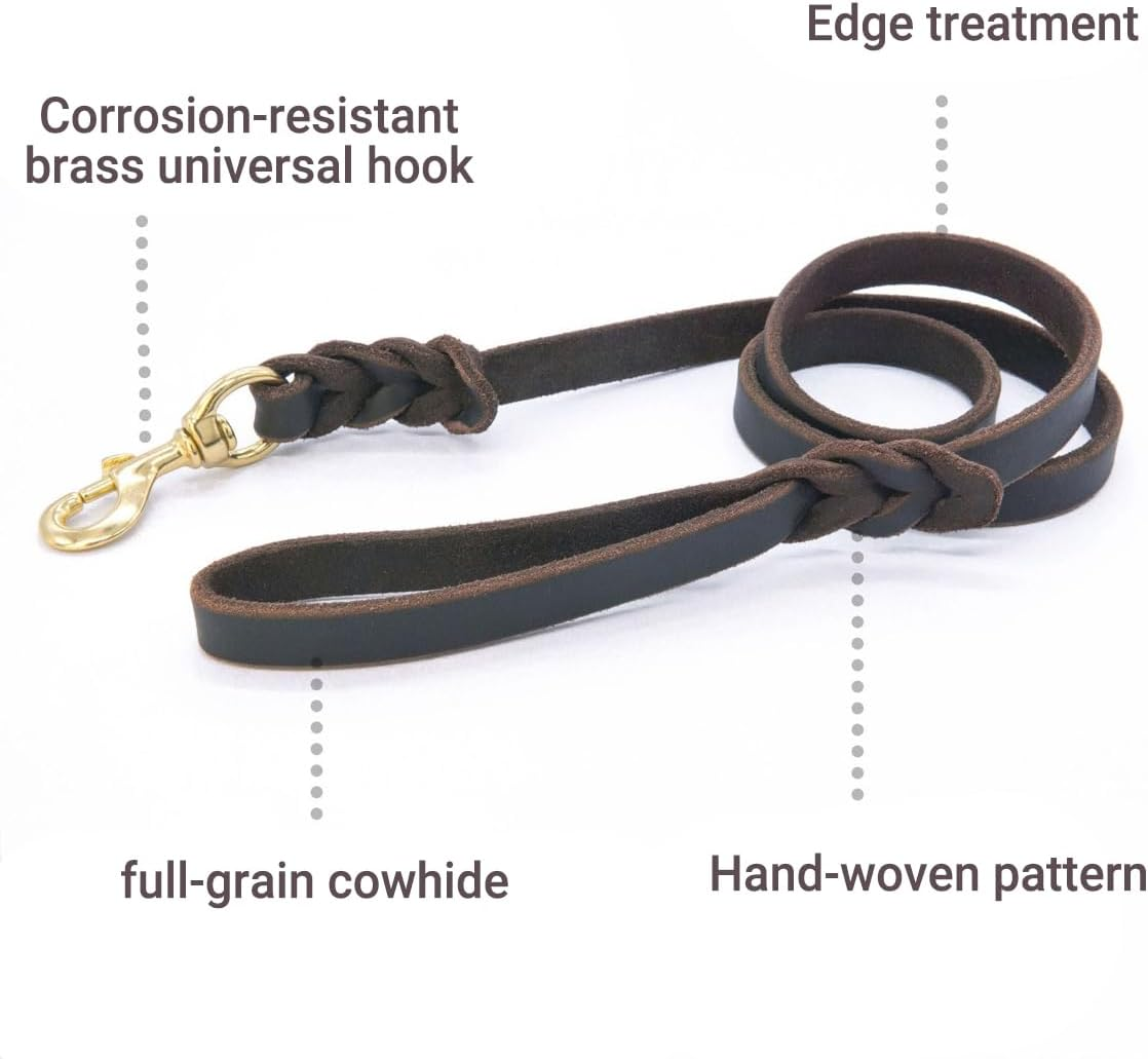 AIMALL 59" Genuine Full-Grain Cowhide Dog Leash - Handwoven Leather Pet Lead with 360&deg; Rotating Brass Hook, Heavy Duty Traction Rope for All Dog Breeds image number 2