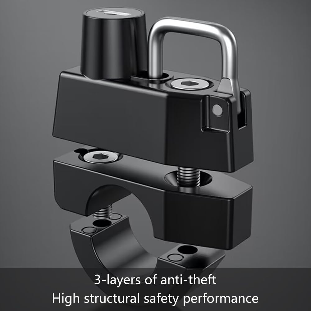 Helmet Lock, Motorcycle Helmet Lock, Bicycle Helmet Lock, Universal Helmet Lock with Keys, for 22-28 Mm Handlebar Tubes, Motorcycles, Bicycles or Scooters, Secures the Helmet image number 5