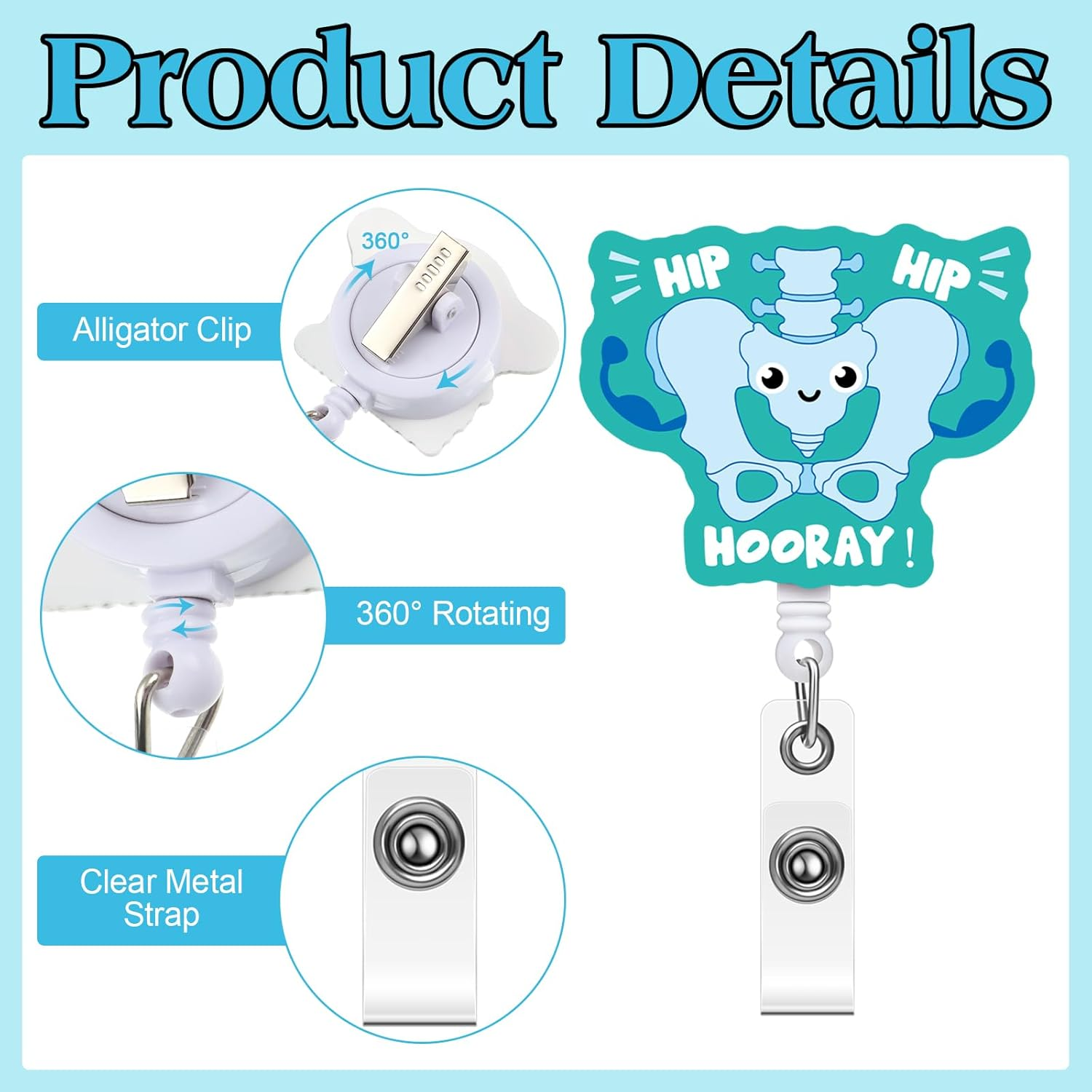 Dunzoom 12 Pcs Funny Badge Reels Cute Nurse Badge Holders Bulk Retractable Name ID Clips for Doctor Nurses Women Men Office Gift Supplies image number 3