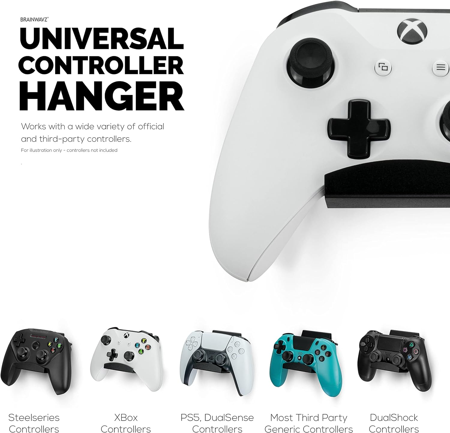 2 Pack Metal Controller Holder Stand Wall Mount for Xbox, PS5, PS4, PC & More Gaming Accessories, Adhesive & Screw Universal Fit by Brainwavz (Black) image number 3