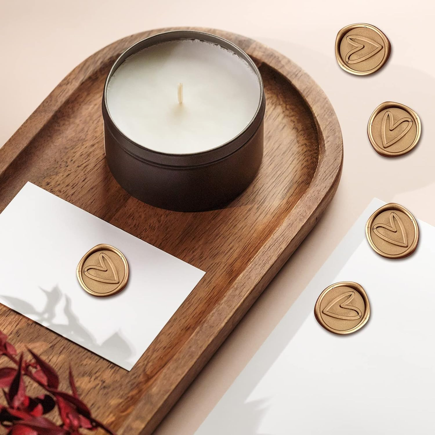 50 Pcs Gold Heart Wax Seal Stickers, Envelope Seals Self Adhesive for Wedding Party Birthday Christmas