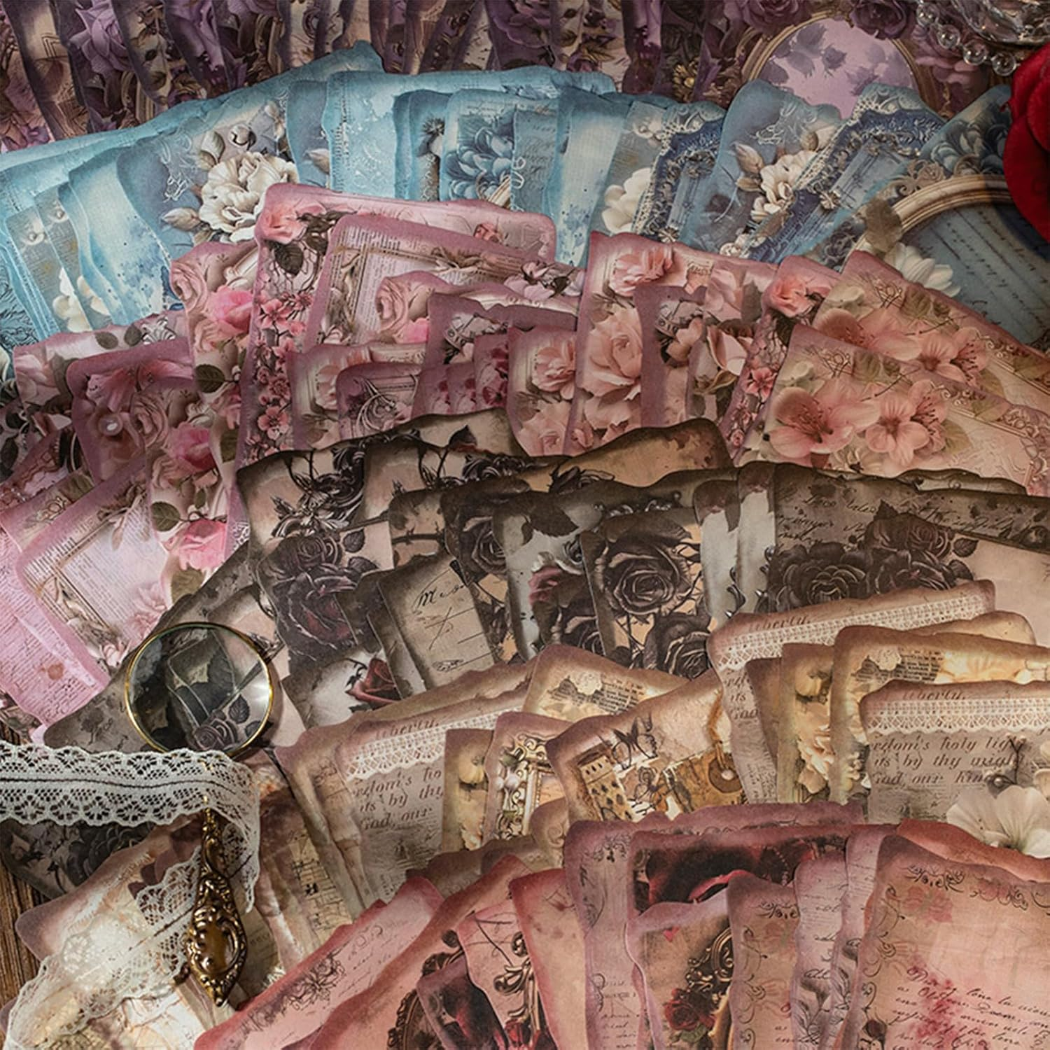 Prstincol 180 Sheets Scrapbook Paper,6 Pack(60 Designs) Rose Story Style Mixed Media Collage Paper for Scrapbooking, Junk Journals, Card Making and Decoupage,3.9X5.5 Inch - Floral Aesthetic image number 2