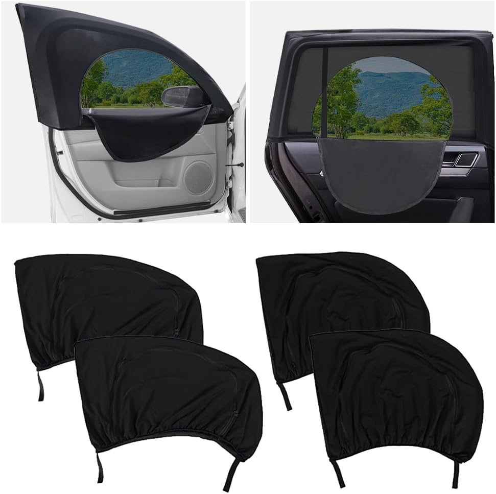 Upgrade Stretchable&Breathable SUV Car Window Shade - Oversize Double Mesh for Heat Shading and Bug&Uv Protection - Car Must Have Privacy Shades for Cars,Truck,Suv When Camping (Front Window/2Pcs)