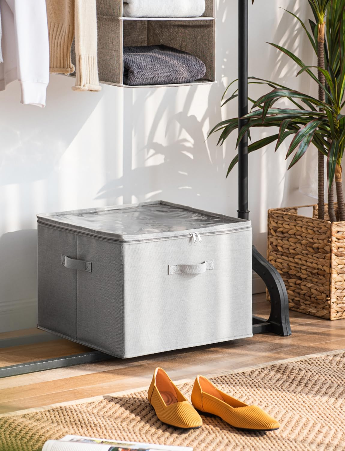 Storageworks Shoe Organizer for Closet, Fits up to 24 Pairs, Shoe Cubby Storage Containers with Adjustable Dividers and Clear Cover, Grey image number 6