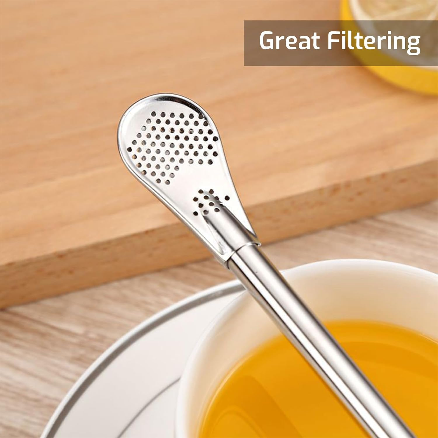 4-Pack Yerba Mate Straws, Stainless Steel Spoon Straws with Filters - Reusable Loose Leaf Tea Drinking Straws & Stirring Spoons, Includes 2 Cleaning Brushes image number 1