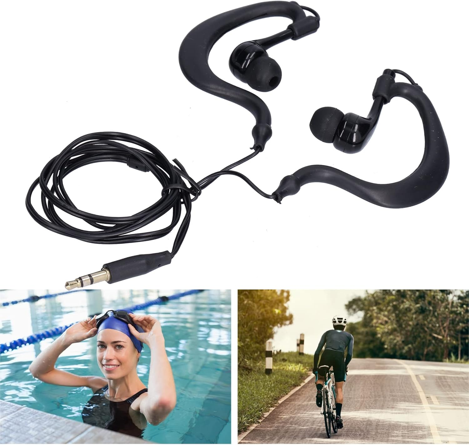 Leapiture Swimming Headphones, Ultralight IP68 Waterproof Sports Headphones 3.5 Mm Plug Cable Interchangeable Ear Plugs Headphones for Swimming Running Surfing (Black) image number 2