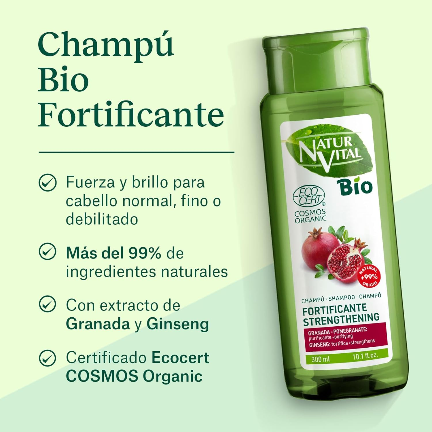 Naturvital Bio Shampoo Strengthening -ECOCERT Certified-No Silicones, Parabens and PEG - 300Ml image number 4