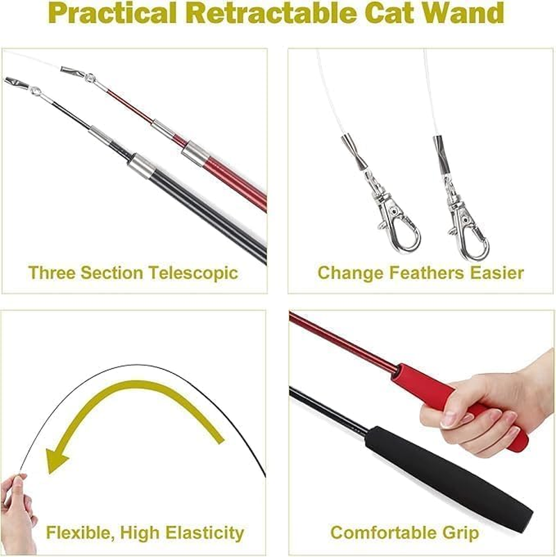 Cat Feather Toy,Retractable Wand with 2 Wands & 9 Assorted Teaser Refills, Interactive Feather Teaser with Bells for Kitten Fun and Exercise image number 3