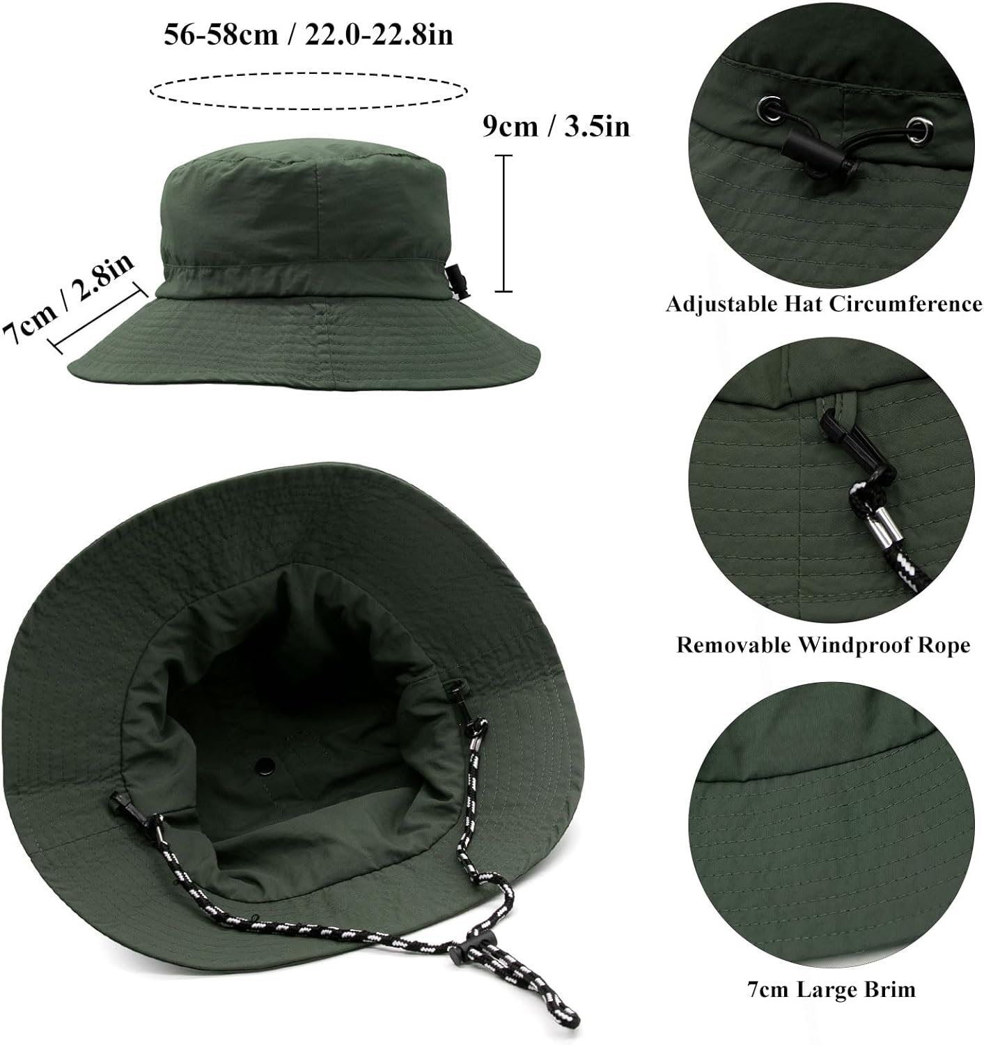 Bucket Hat with String Waterproof for Women Men Adjustable UV400 Summer Beach Climbing