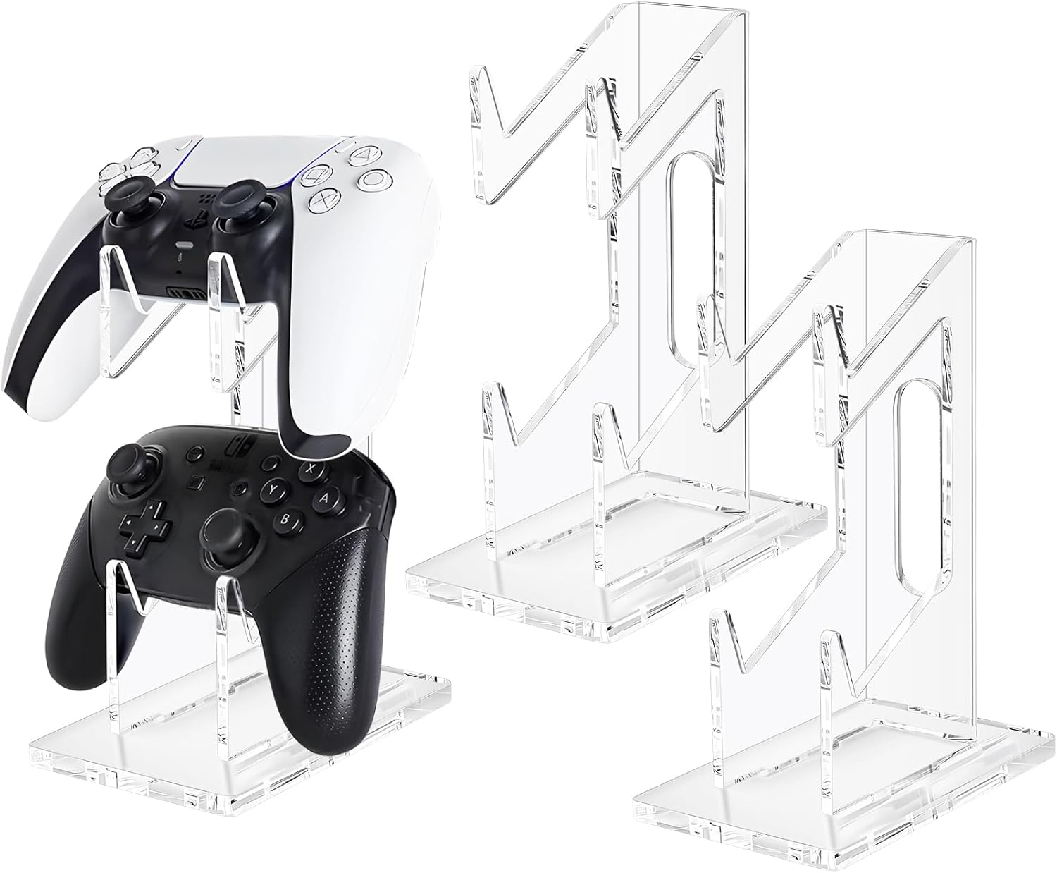FYY Game Controller Holder 2 Tiers - Universal Dual Controller Stand Headphone Holder, Acrylic Blue Controller Display Stand Compatible with Nintendo Switch Xbox PS5 PS4, Desk Mounts for Controller
