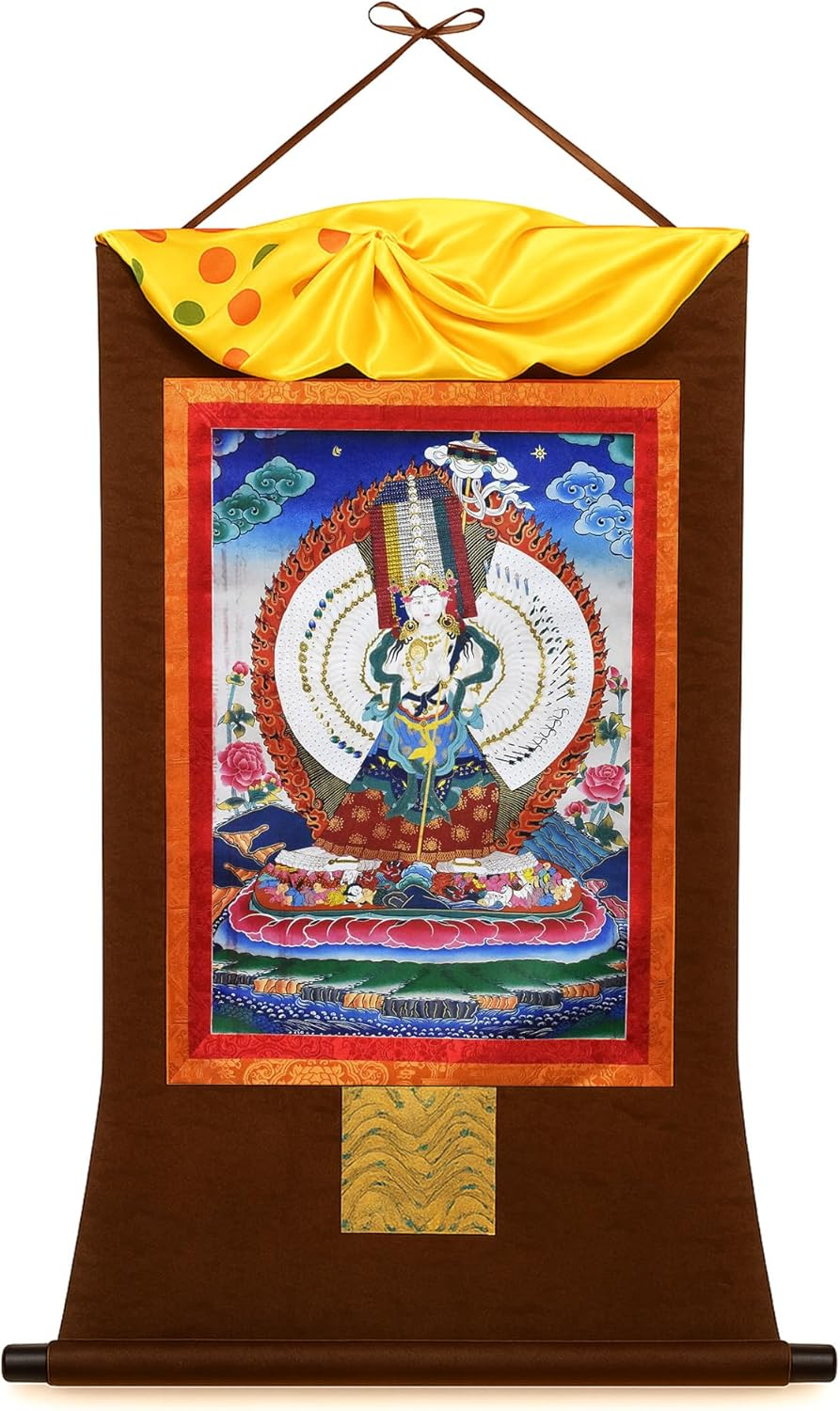 Mudra Crafts Extra Large White Tara Tibetan Thangka Buddha Wall Art - Handmade XXL White Tara Thangka Buddhist Tibetan Painting Yoga Zen Mediation Altar Wall Hanging D&eacute;cor