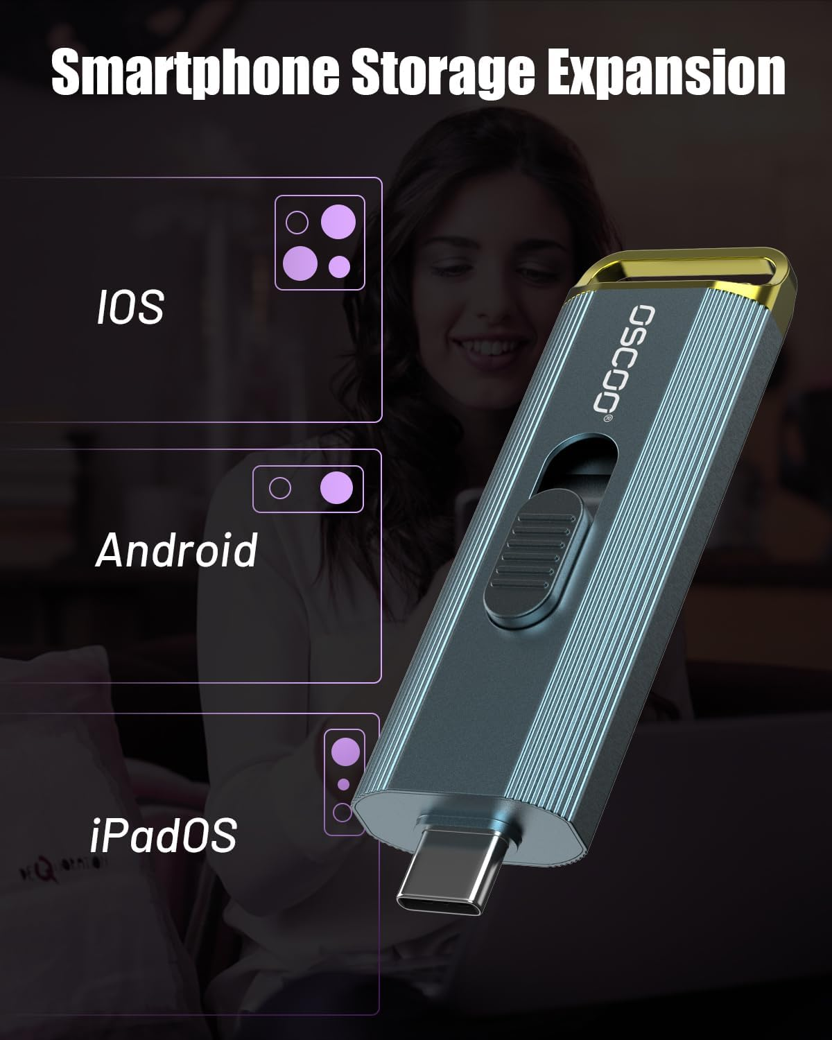 1TB Portable SSD, USB 3.2 Gen2X2, up to 2100Mb/S, External Solid State Drive Push-Pull Design with USB-C & USB-A, Compatible with Iphone 15/16, Android, Mac, Windows, Tablet