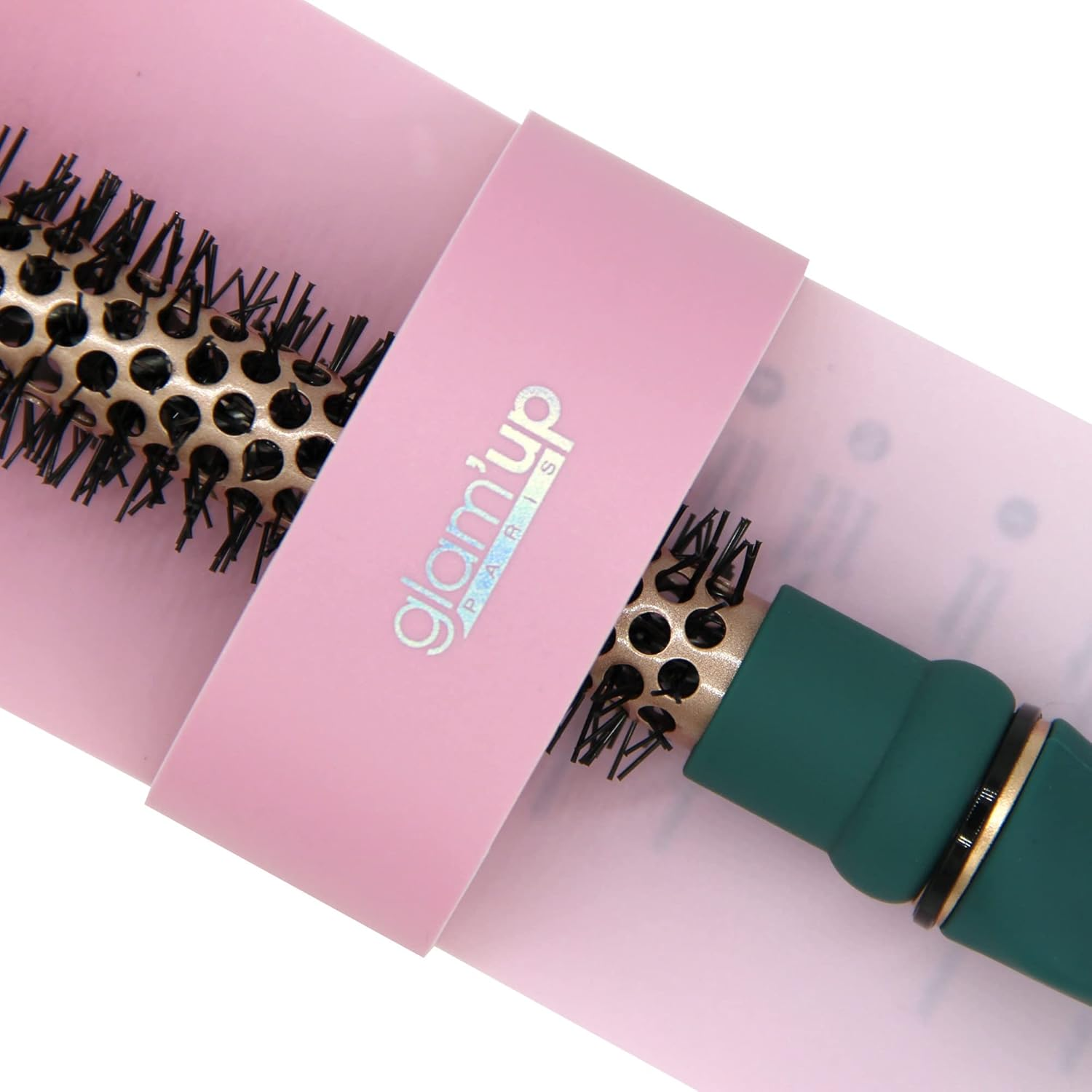 Glam'Up Paris round Brushing Brush - Mini Brush with Thermal Ceramic - Long Lasting - Ideal for Short and Medium Hair - Green Rose Gold image number 4