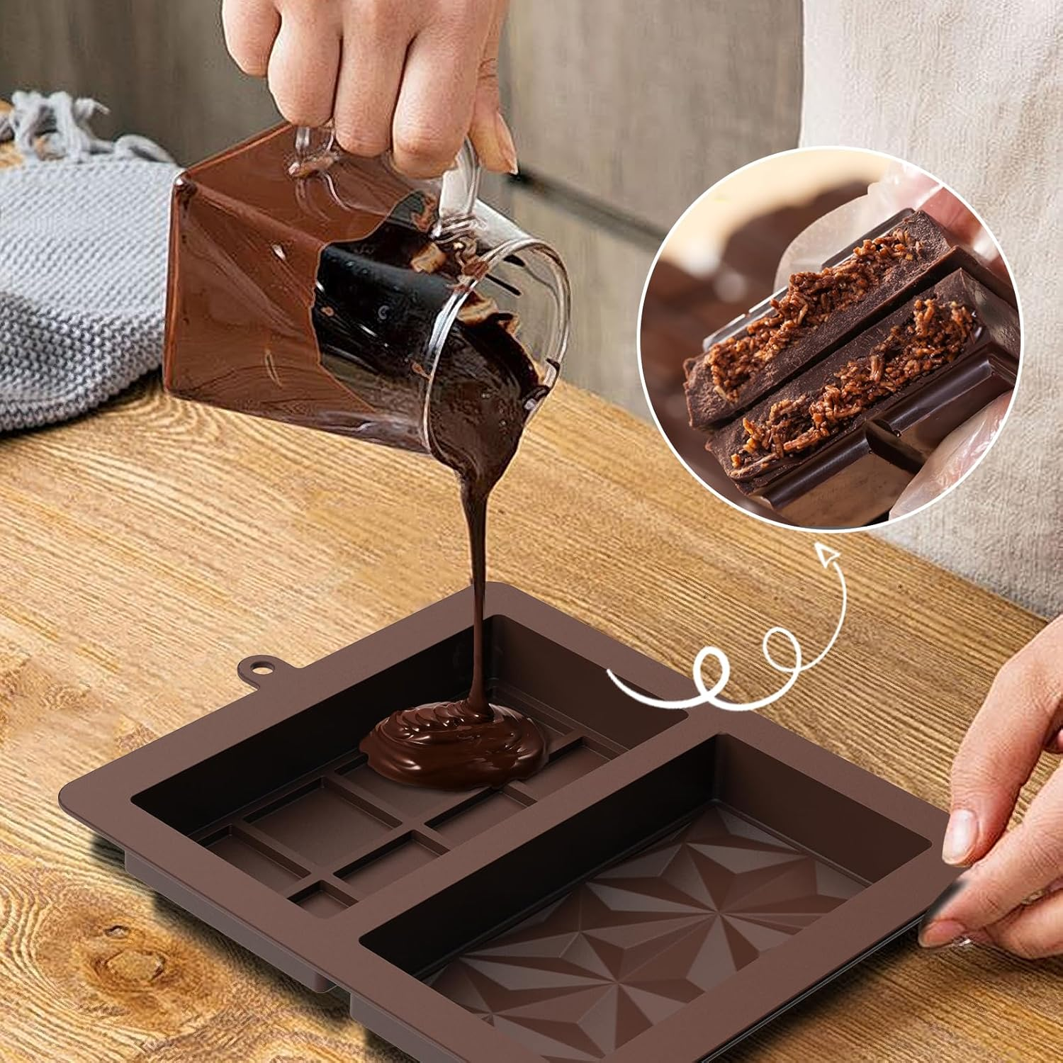 Bighan 3 Pack Chocolate Molds, Chocolate Bar Molds Large and Thick Silicone Chocolate Mold Deep Chocolate Bar Mould Food Grade Silicone Deep Chocolate Bar Mold Kitchen Baking Mould with a Scraper