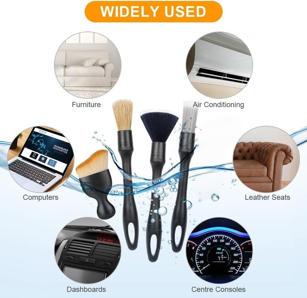 4 PCS Car Detailing Brush Set, Car Brush Interior, Car Detailing Brushes Duster with Soft Bristles, Car Cleaning Brush Dust Removal Brushes Tool for Interior/Exterior Automotive Trim Wheel Rim image number 3