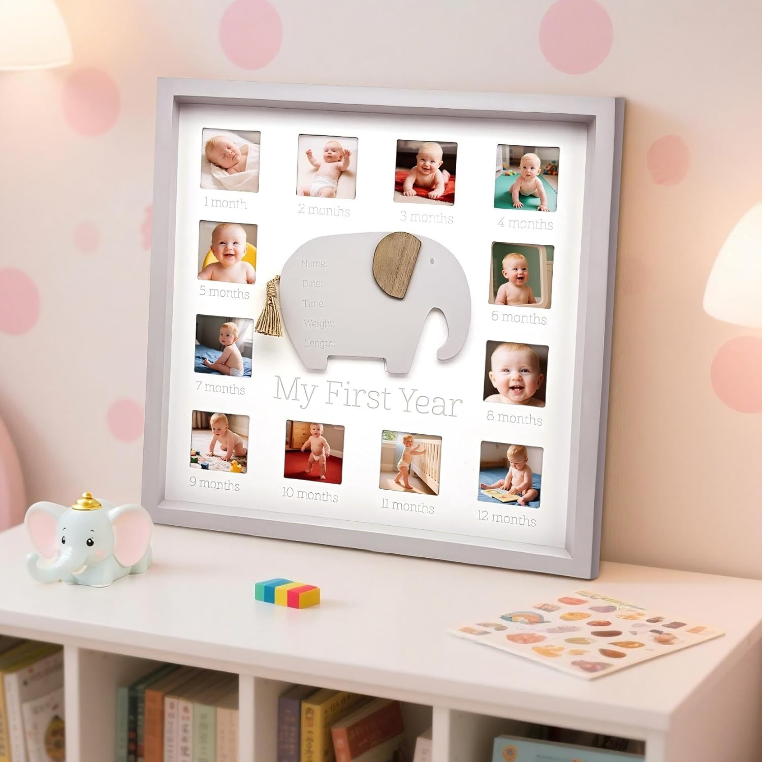 Ballarart CO Baby First Year Photo Frame, 12 Months Photo Frame, Baby Nursery Pircture Frame, Baby Shower Birthday Gift & Nursery Decor image number 2
