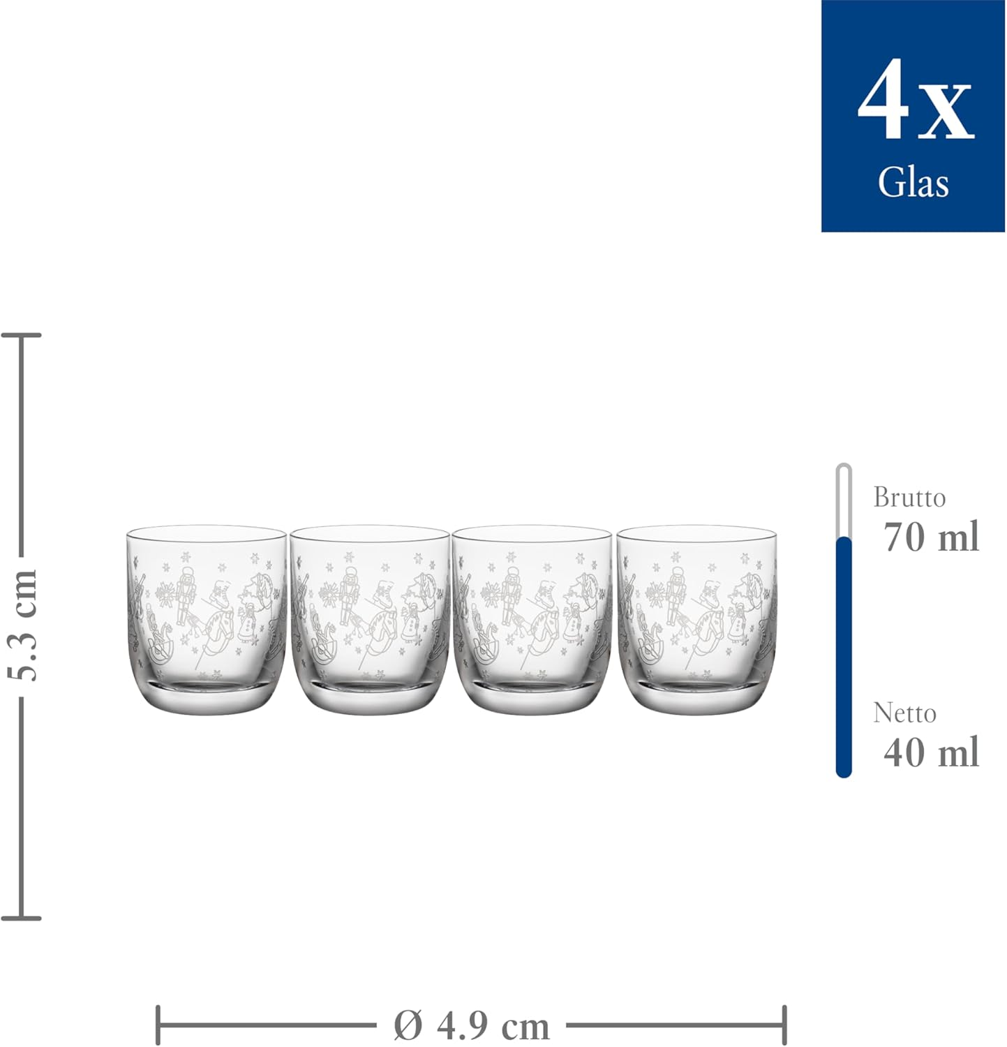 Villeroy & Boch - Toy'S Delight Shot Glass Set of 4, Clear, Dishwasher Safe, Shot Glasses Set, Christmas Glasses, Shot Glasses, Liquor Glasses, Glasses with Christmas Motif, Crystal Glass image number 1