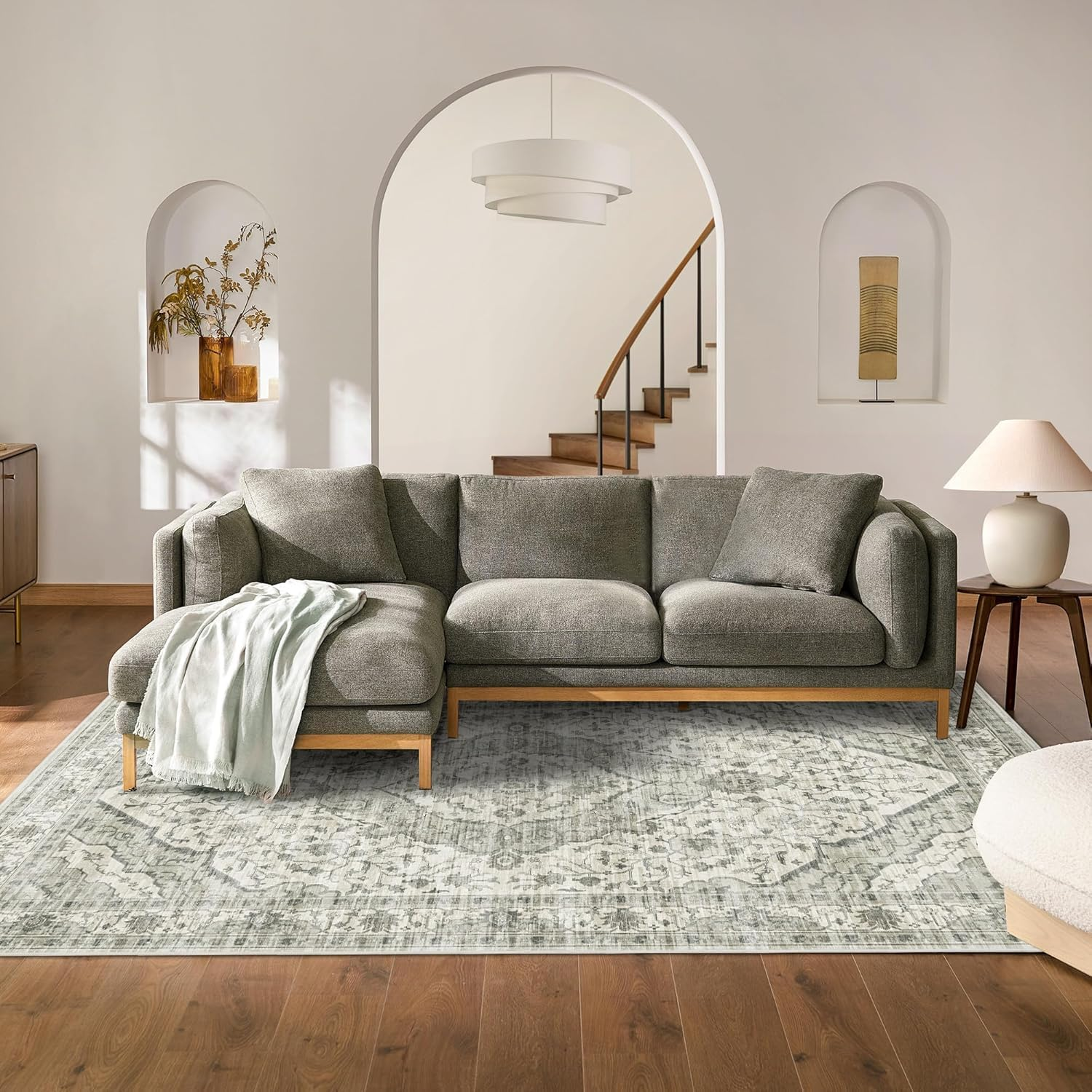 Area Rugs for Living Room Boho Large Area Rug Vintage Machine Washable Rugs Carpet Non-Slip Distressed Carpet Area Rugs Print Floor Rug Mat for Livingroom,Bedroom, Office (Creamgreen, 200X300CM)