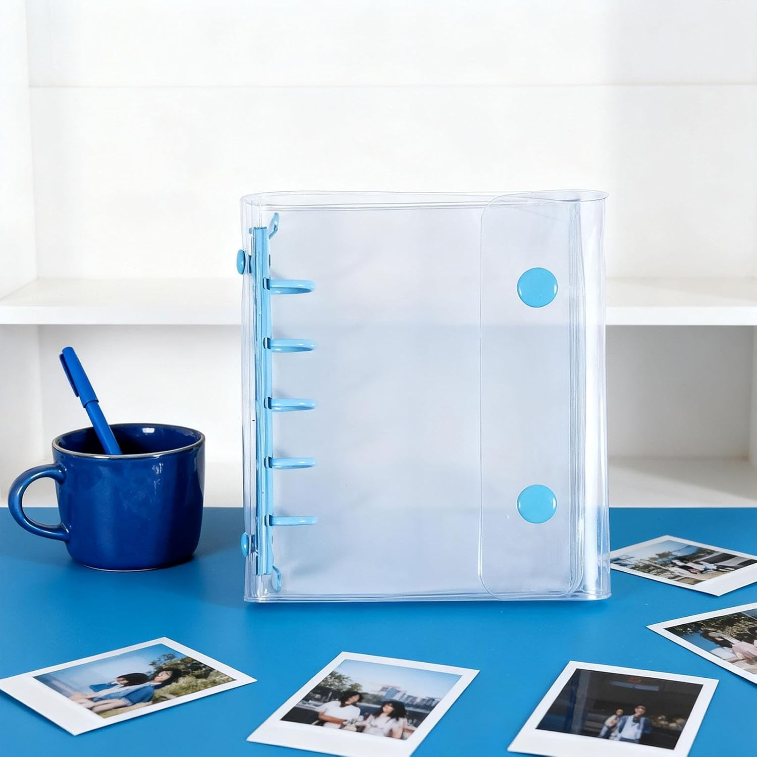 Binder Covers Notebook Transparent 5 Holes Closure Loose Leaf Folder with Binder Inner Paper for Valentines Graduation Travel, Blue - Blue image number 4