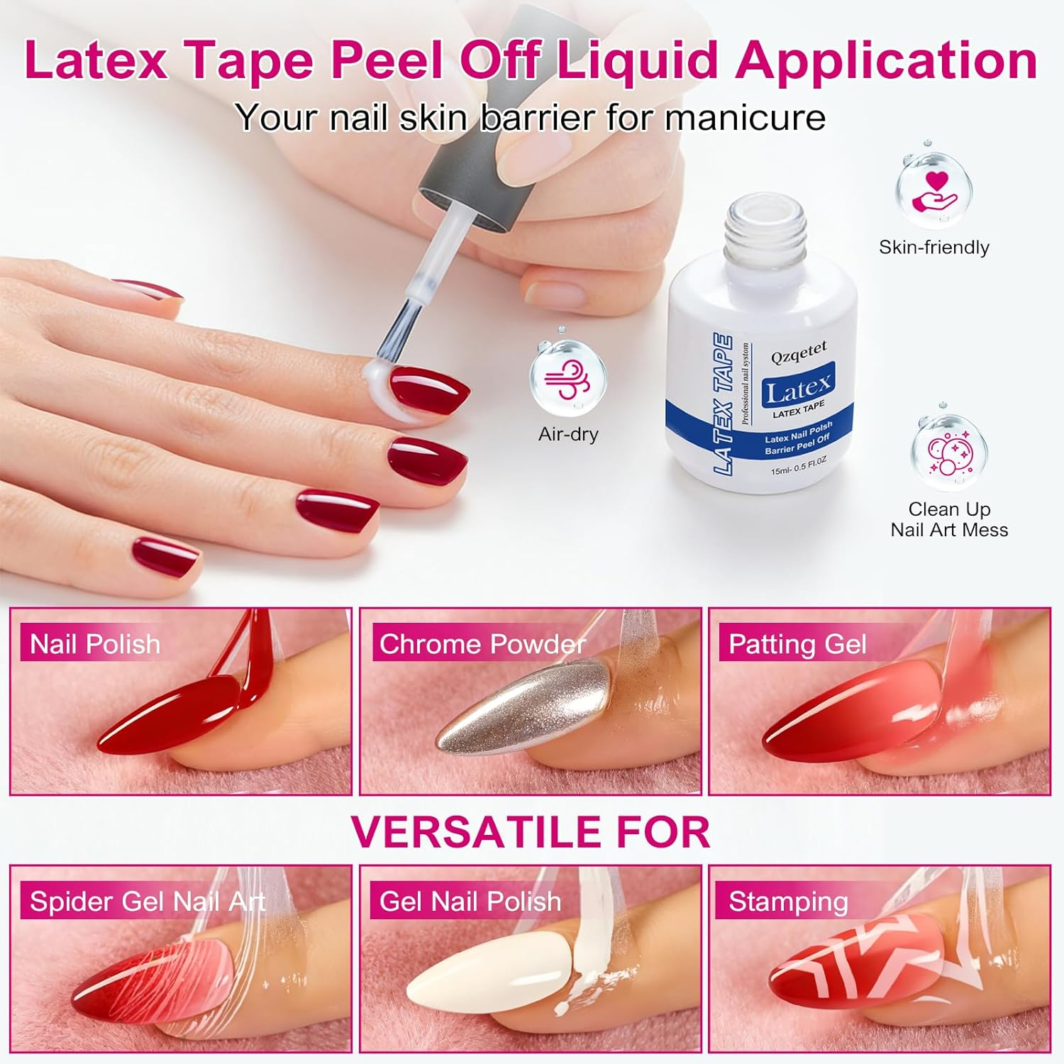 Gel Nail Polish Remover with Latex Peel - 15Ml Quick Gel Remover for Nails, Easy Removal in 3-5 Minutes, No Wrapping, No Soaking, Cuticle Pusher Set image number 3