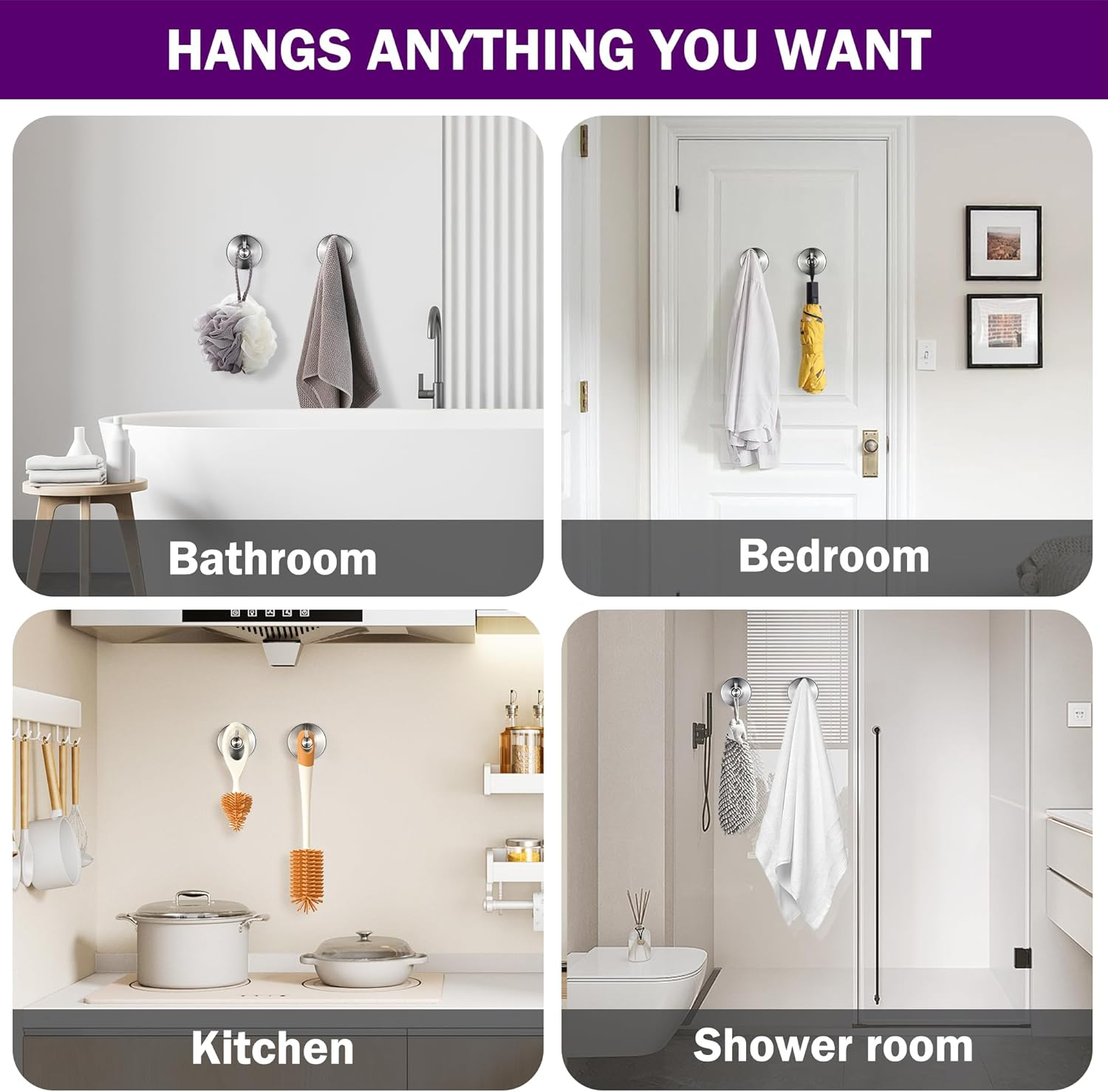 JOMOLA Suction Shower Hooks, No-Drill Bath & Spa Accessory, Brushed Steel Waterproof Wall Mount for Towels, Robes - Rustproof Strong Hold for Caravan, Gym, Home (4-Pack) image number 5