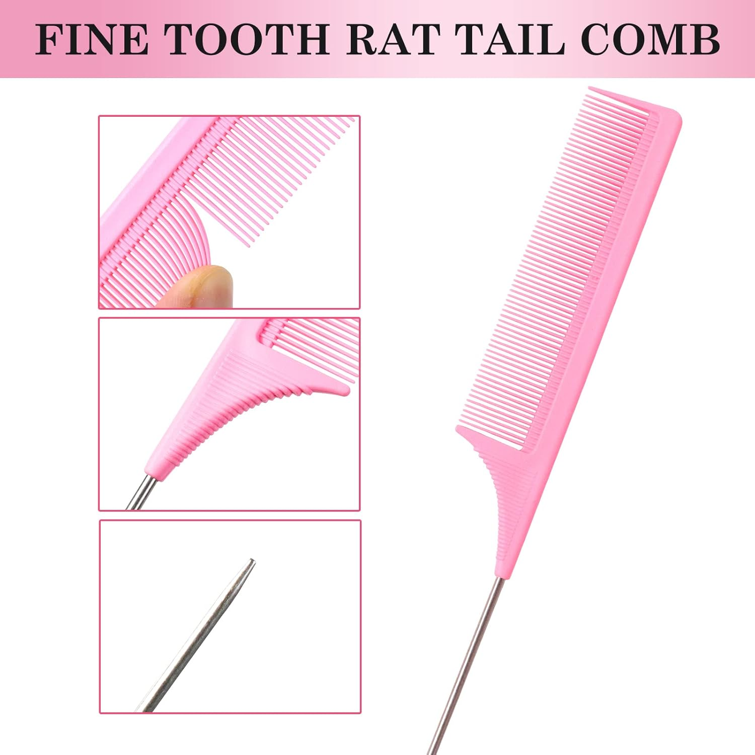 Sularpek 3 Pieces Slick Brush Set Bristle Hair Brush, Teasing Brush Edge Brush, Rat Tail Comb, for Edge & Back Brushing, Combing Slicking Hair for Women Girls (Pink) image number 5