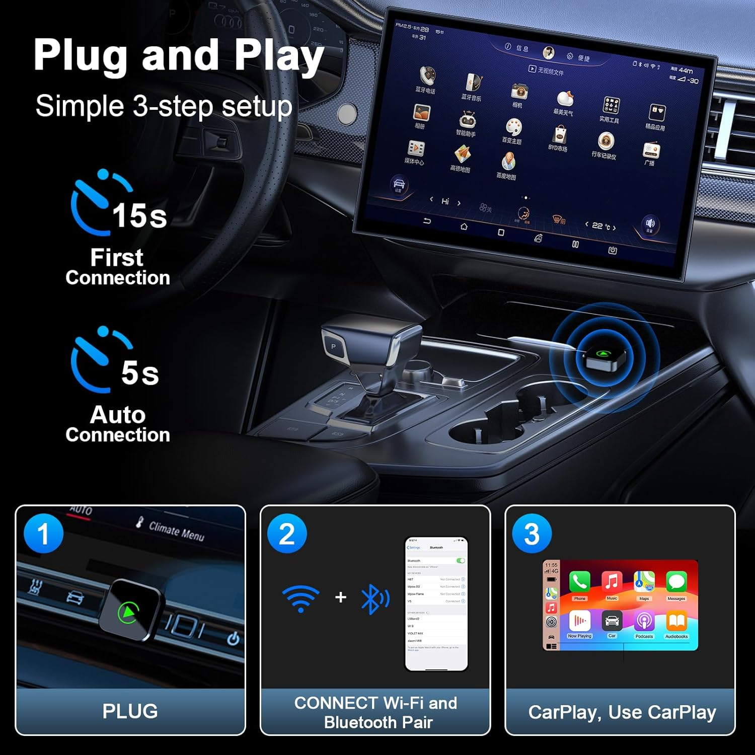 Wireless Carplay Adapter for Iphone, 2025 Upgrade Wired Carplay to Wireless, Mini USB Design for Cars with Built-In Wired Apple Carplay, Plug and Play, Fast Stable Connection Car Play for Iphone image number 5