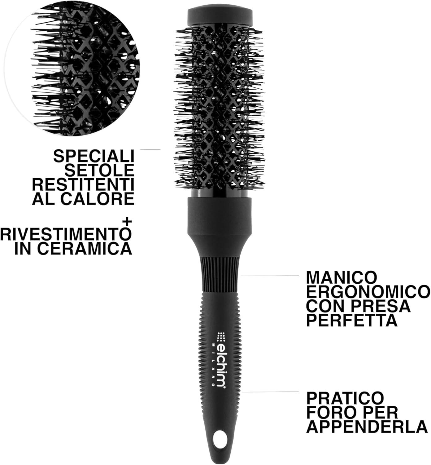 Elchim Small Professional Hair Brush 24 Mm - round Thermal Brush with Very Resistant Nylon Bristles, for Drying, Creasing, anti Static image number 3